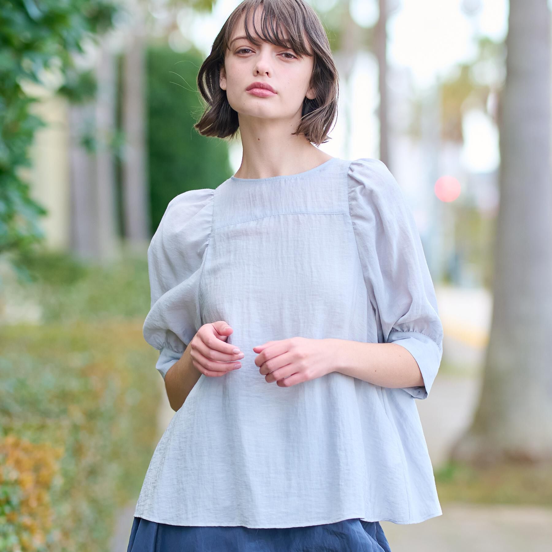 DRESSTERIOR「【洗える/清涼感】ボリュームスリーブバックジップブラウス」|シャツ・ブラウス|