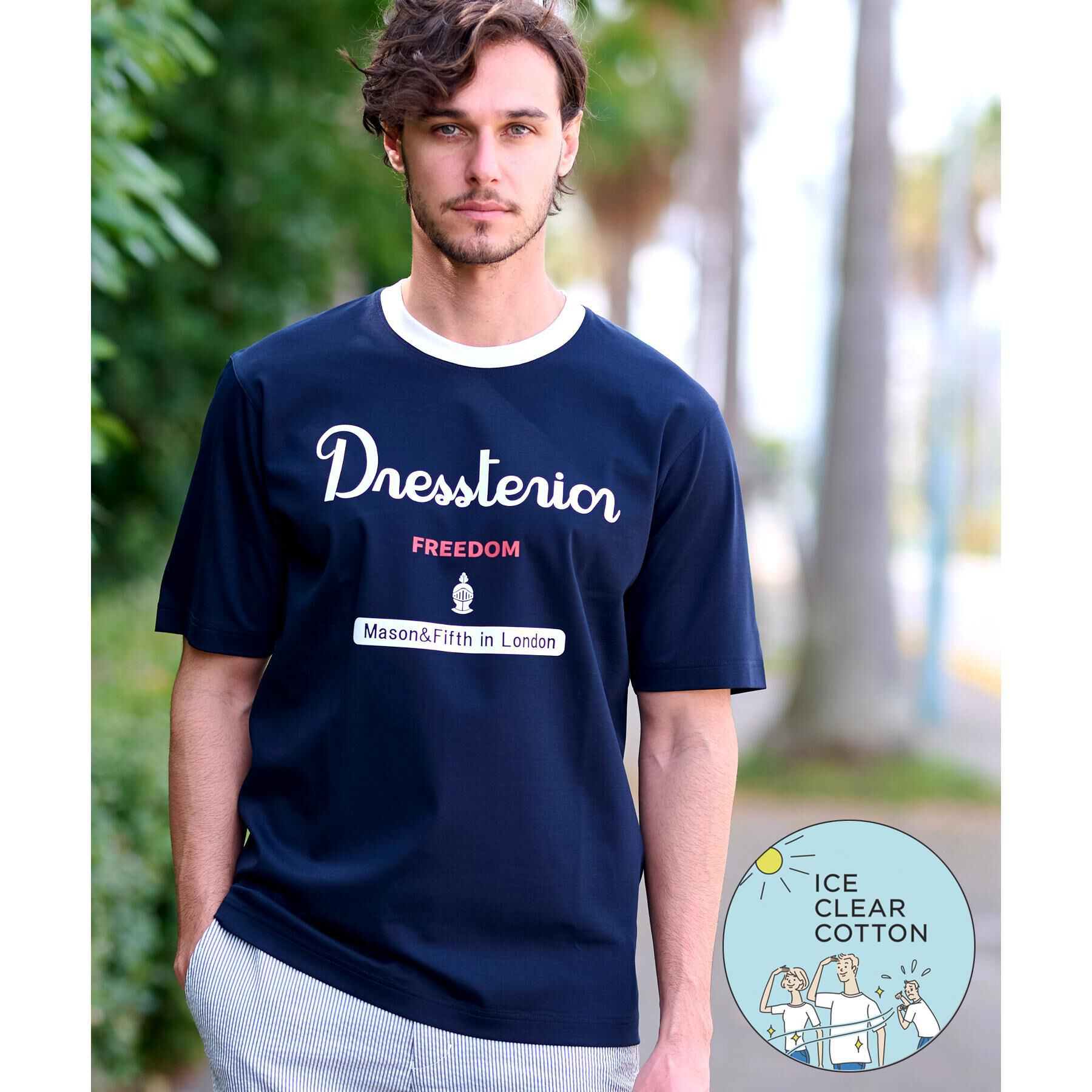 DRESSTERIOR「【接触冷感/抗菌防臭/消臭】ICE CLEAR COTTON ロゴT」|Tシャツ・カットソー|ネイビー(094)
