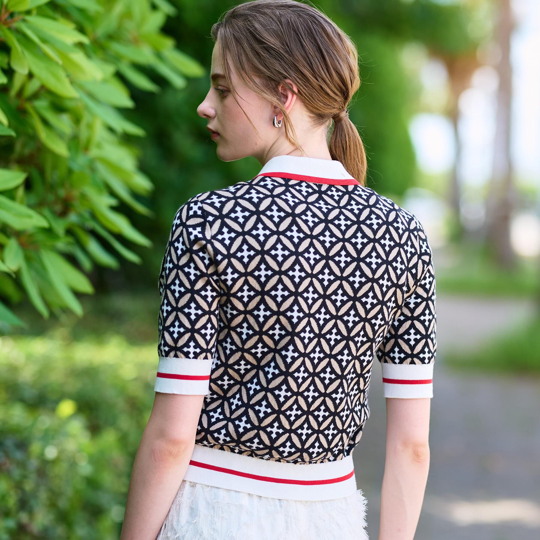 DRESSTERIOR「【コットン100％/オリジナル柄】オーバーラップサークルポロニット」|ニット・セーター|