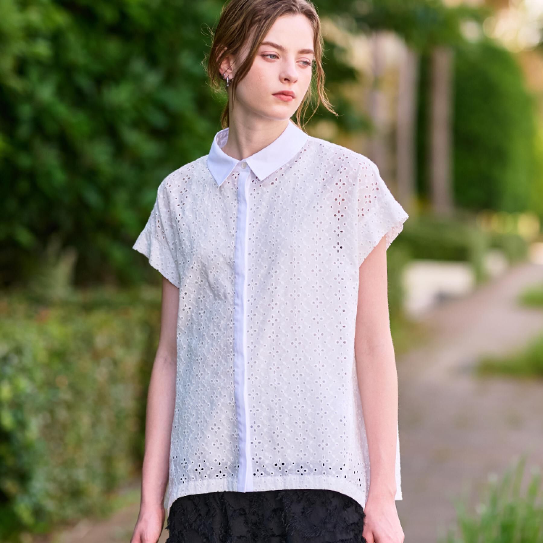 DRESSTERIOR「【洗える/コットン100％】イレギュラーヘムレースシャツ」|シャツ・ブラウス|