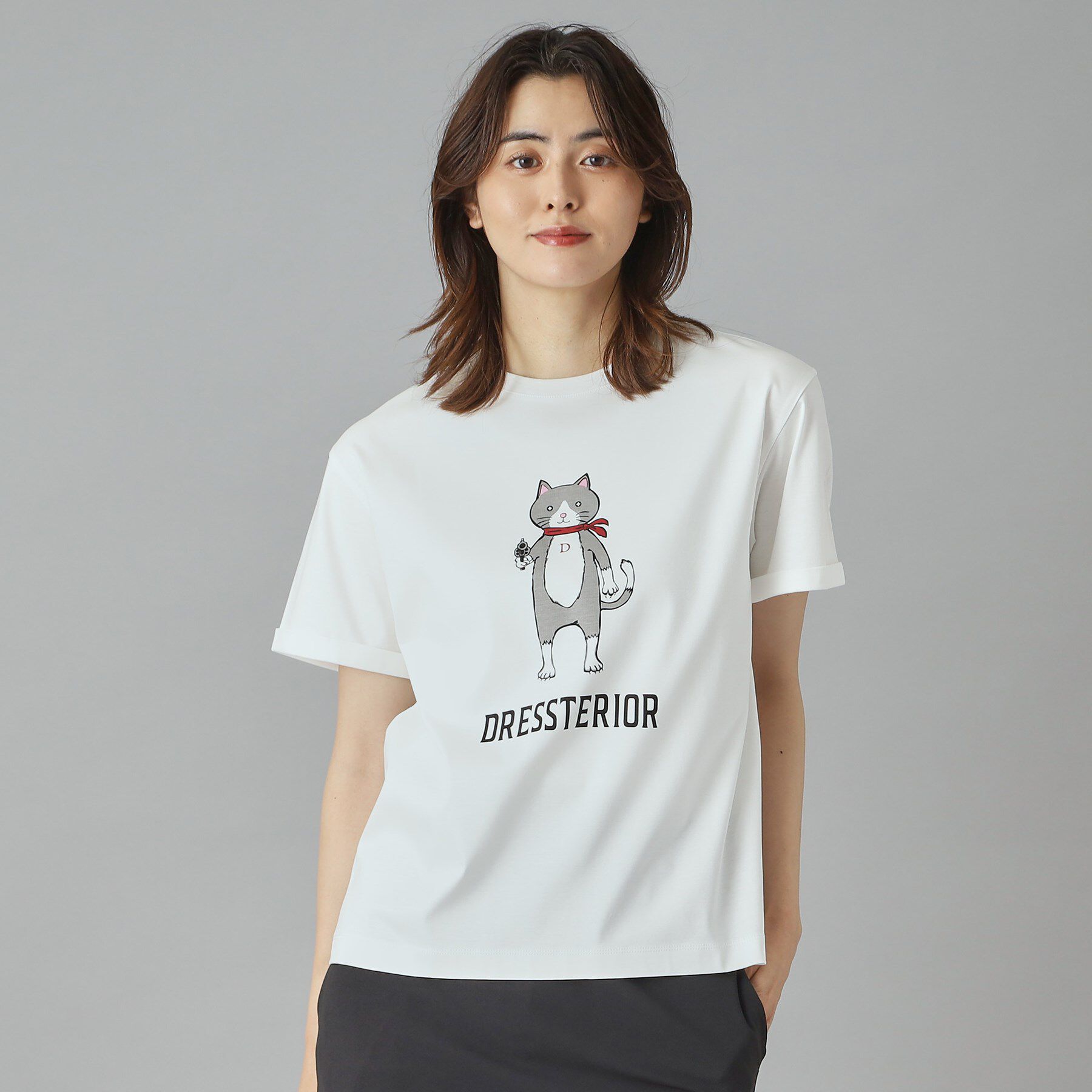 DRESSTERIOR「【接触冷感／抗菌防臭／消臭】アイスクリアコットンキャットTシャツ」|Tシャツ・カットソー|