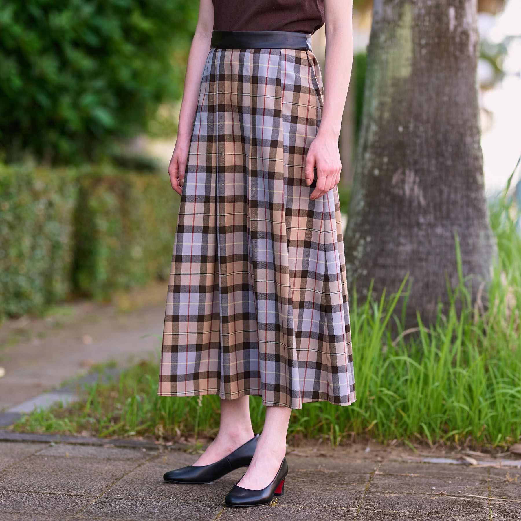 DRESSTERIOR「チェックタックソフトプリーツスカート」|スカート|キャメルブラウン(2