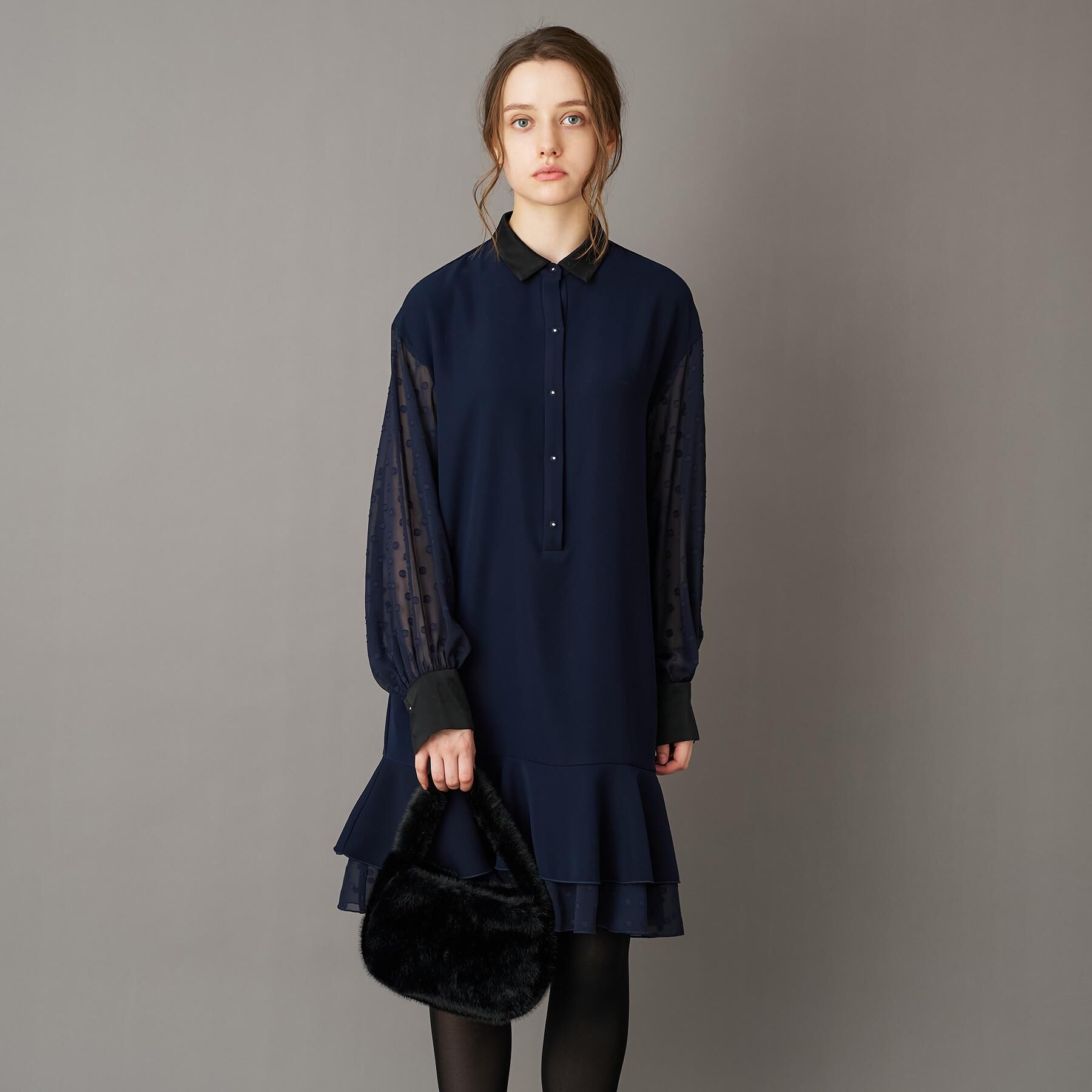 DRESSTERIOR「ダブルクロスボリュームスリーブミニワンピース」|ワンピース|