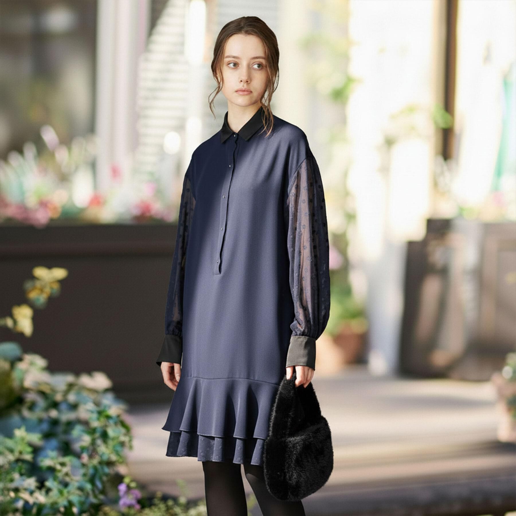 DRESSTERIOR「ダブルクロスボリュームスリーブミニワンピース」|ワンピース|ネイビー(094)