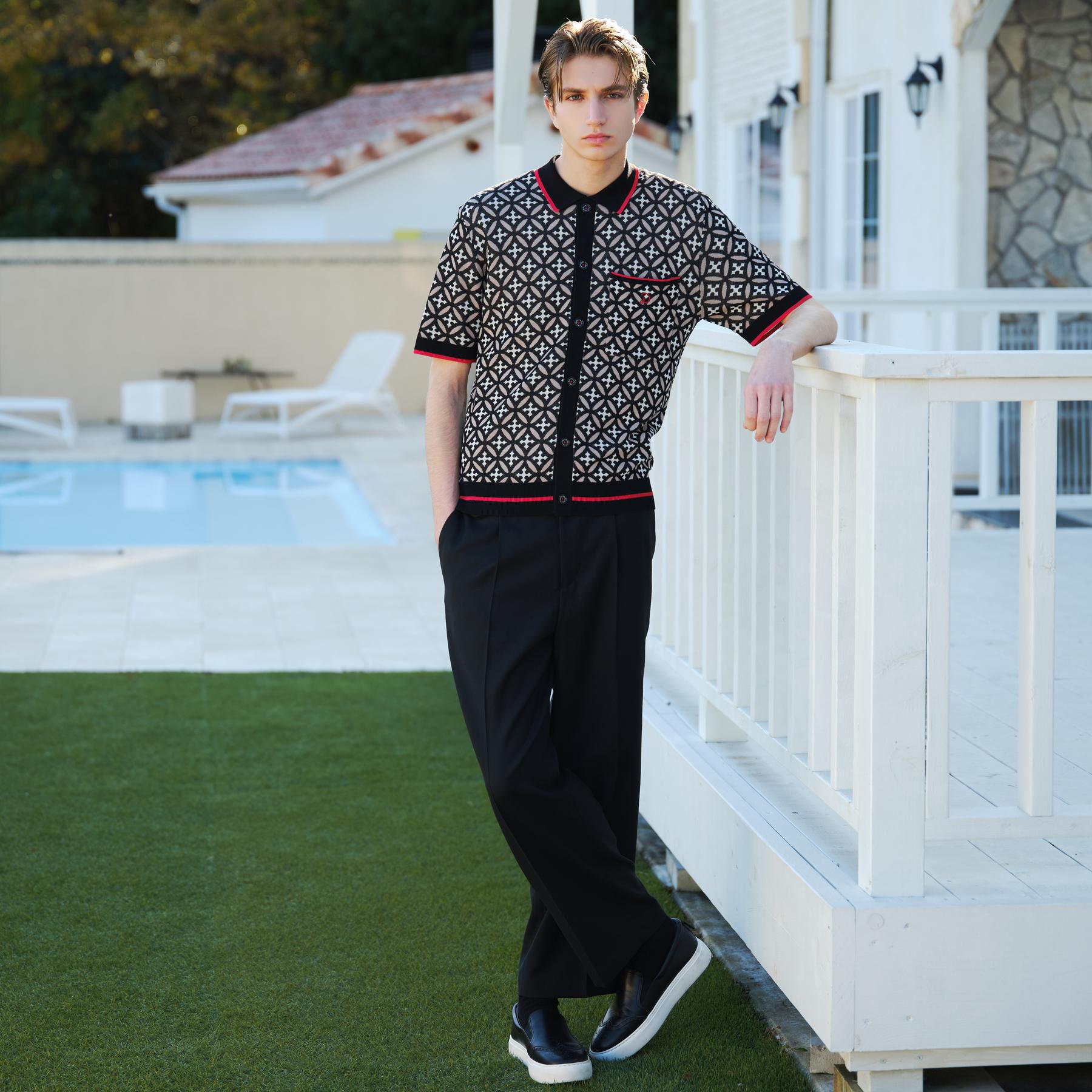 DRESSTERIOR「【ウォッシャブル】オーバーラップサークル ニットシャツ」|ニット・セーター|