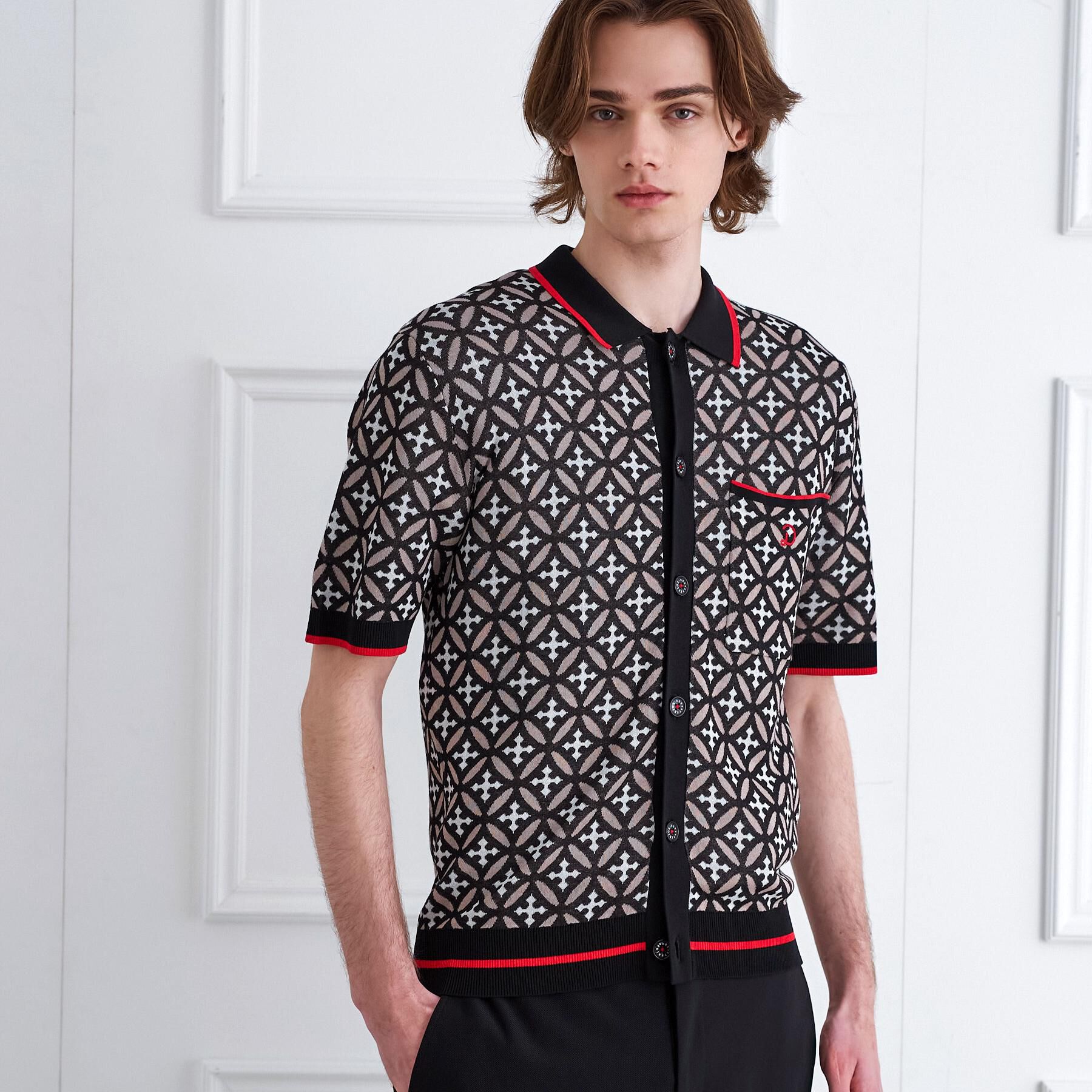 DRESSTERIOR「【ウォッシャブル】オーバーラップサークル ニットシャツ」|ニット・セーター|