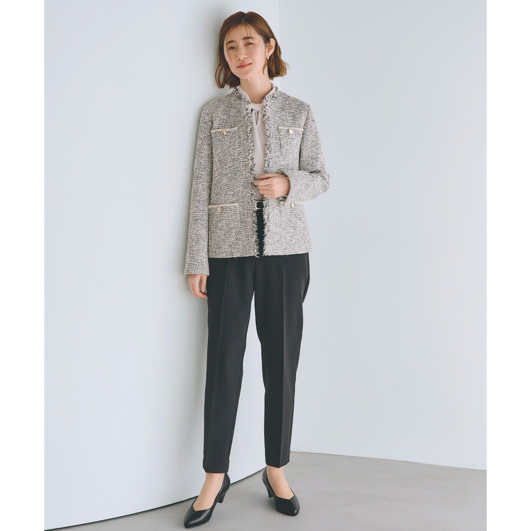 grove「フリンジツイードジャケット」|ノーカラージャケット|