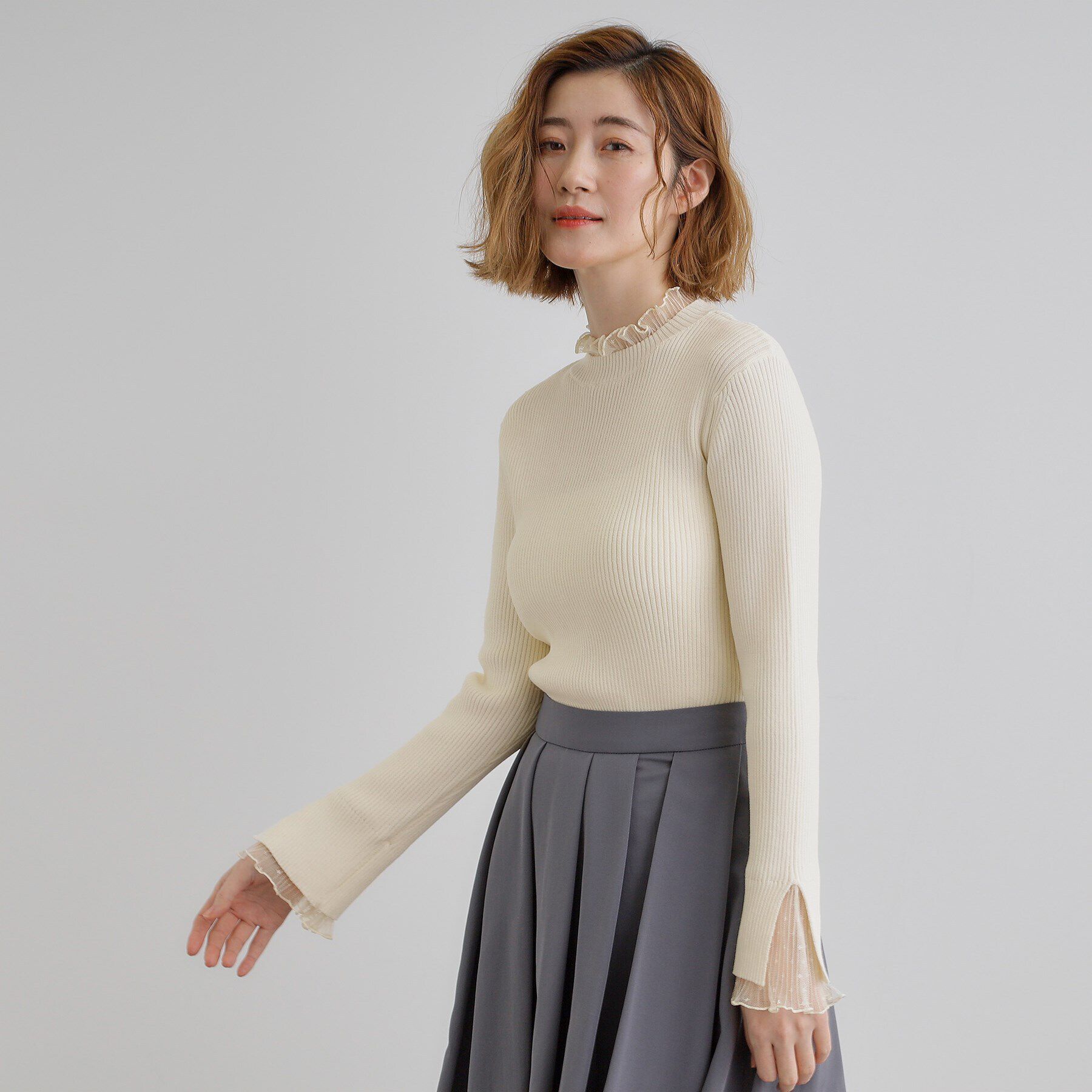 grove「チュールプリーツレイヤードプルオーバー」|ニット・セーター|