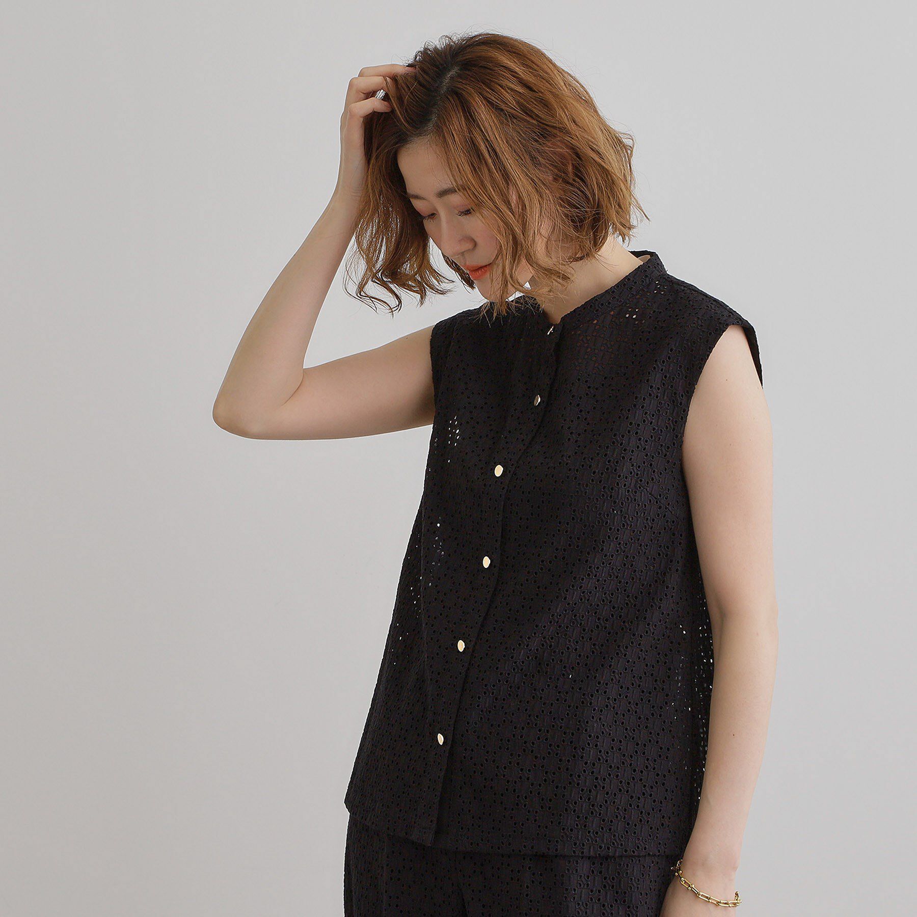 grove「繊細なレースで魅せるエンブロイダリーレースバンドカラーシャツ」|シャツ・ブラウス|