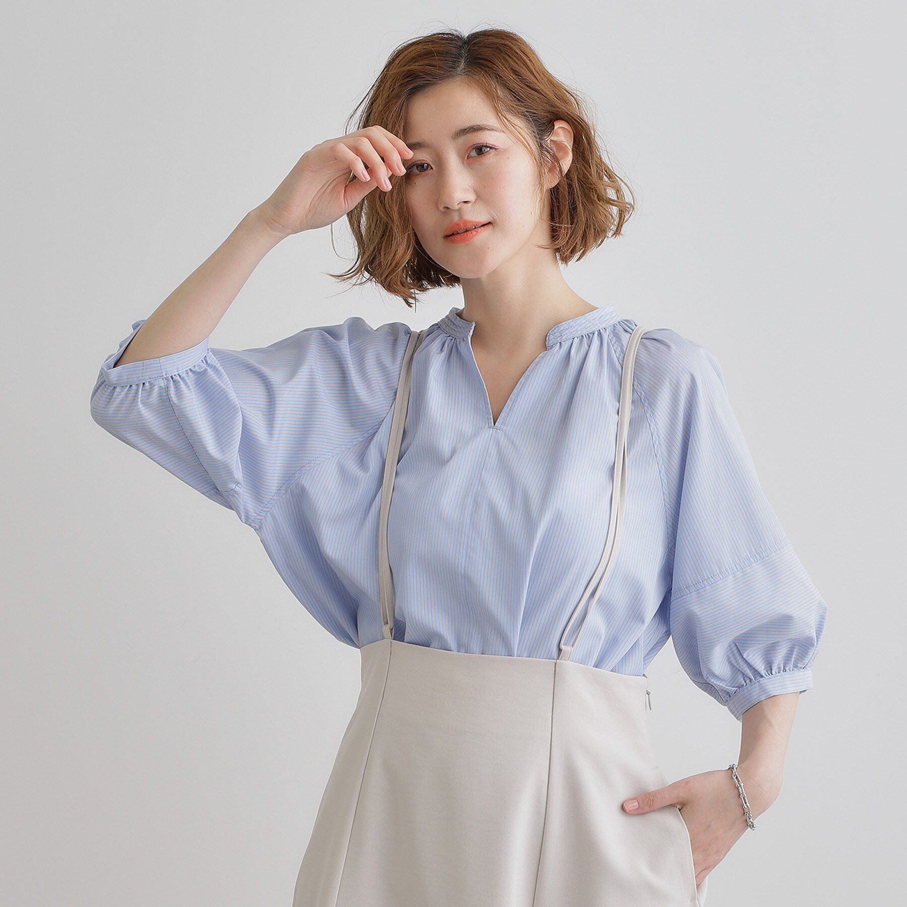 grove「【夏に嬉しい機能付き】ランタンスリーブシャツブラウス」|シャツ・ブラウス|