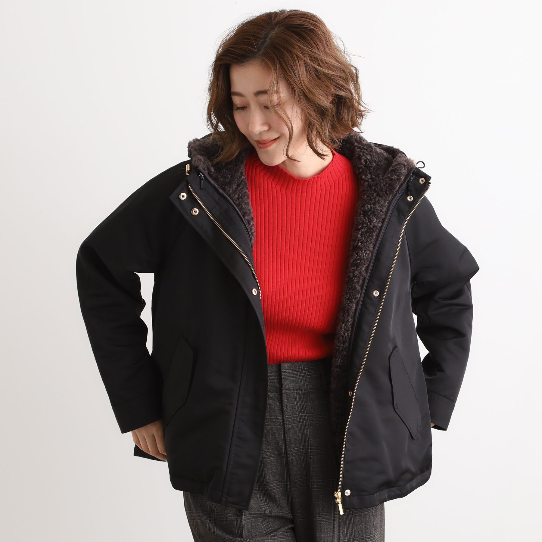 grove「【名品アウター/3WAY・はっ水】ボアライナー付マウンテンパーカ」|ブルゾン・スタジャン|ブラック(019)