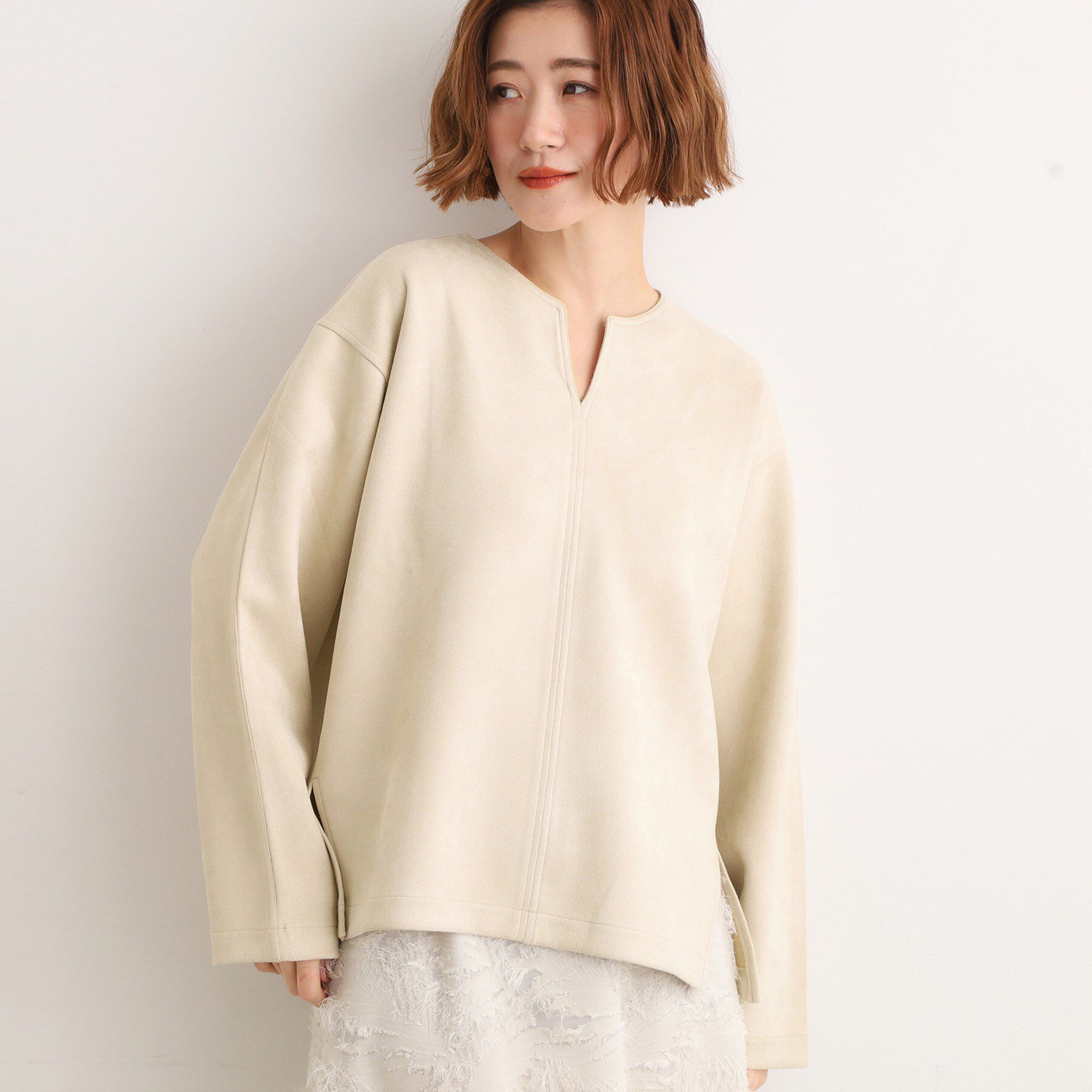 grove「スエード調キーネックプルオーバー」|Tシャツ・カットソー|