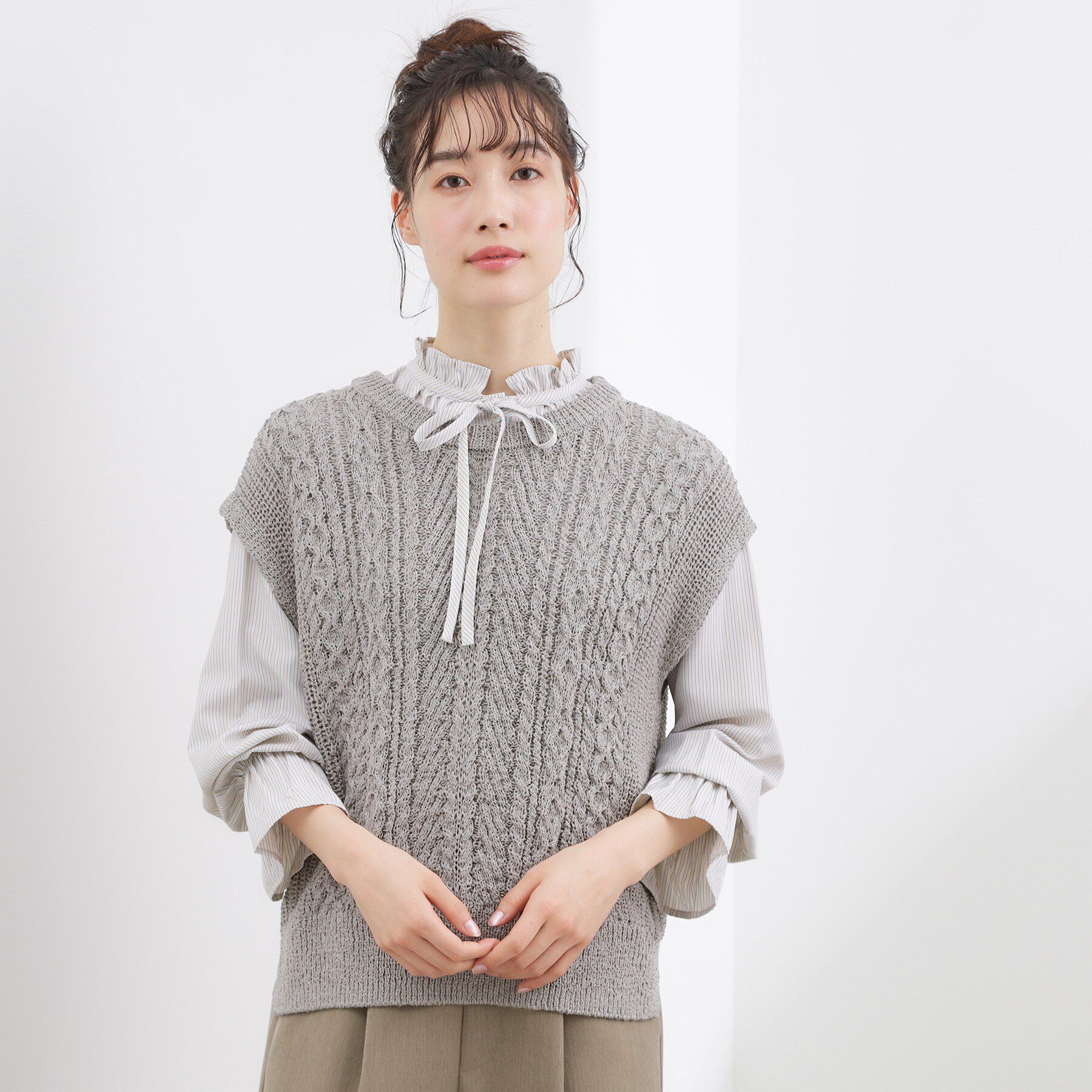 grove「リリヤーンケーブル ニットベスト」|ニット・セーター|