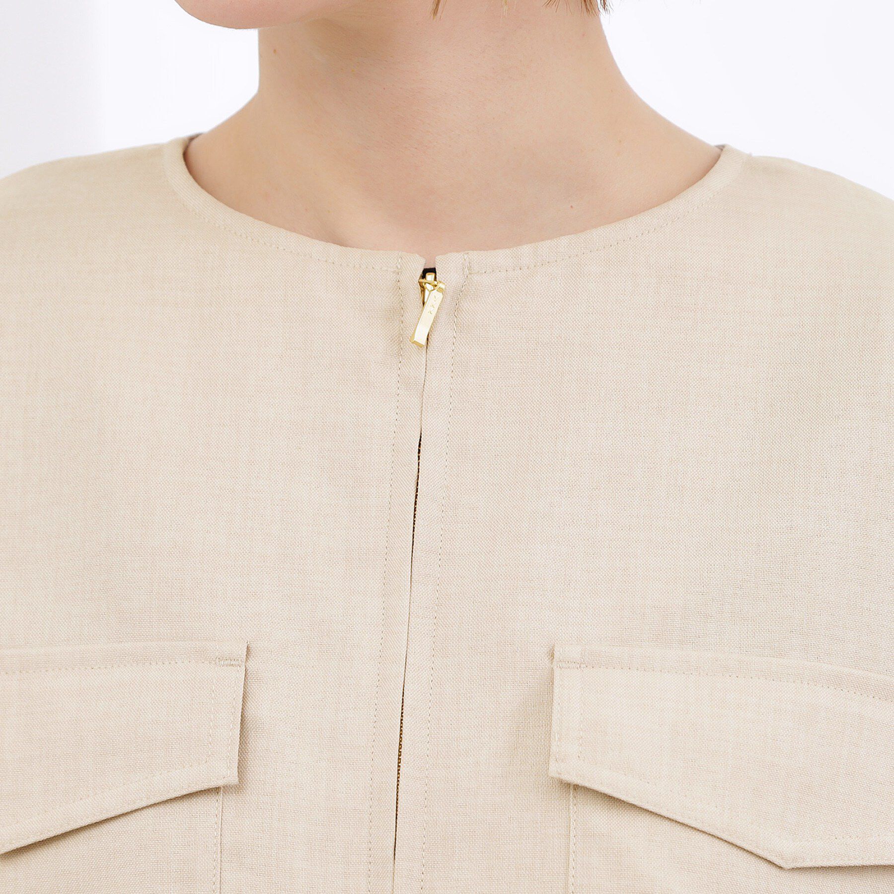 grove「【貴島明日香さん着用・洗える】麻調ノーカラーブルゾン」|ブルゾン・スタジャン|