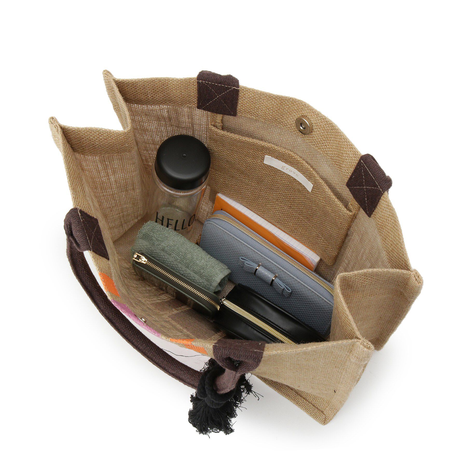 grove「ストライプジュートタッセルA4トート」|トートバッグ|