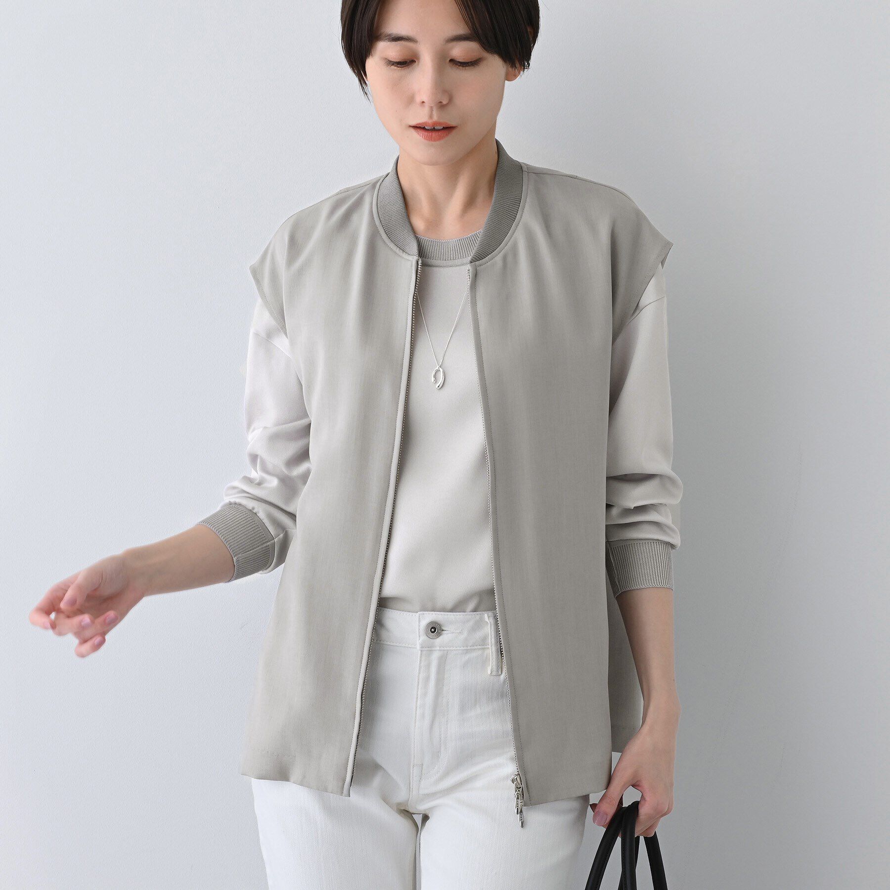 INDIVI「【洗える】スポーティーミックスジレブラウス」|ベスト・ジレ|ライトグレー(011