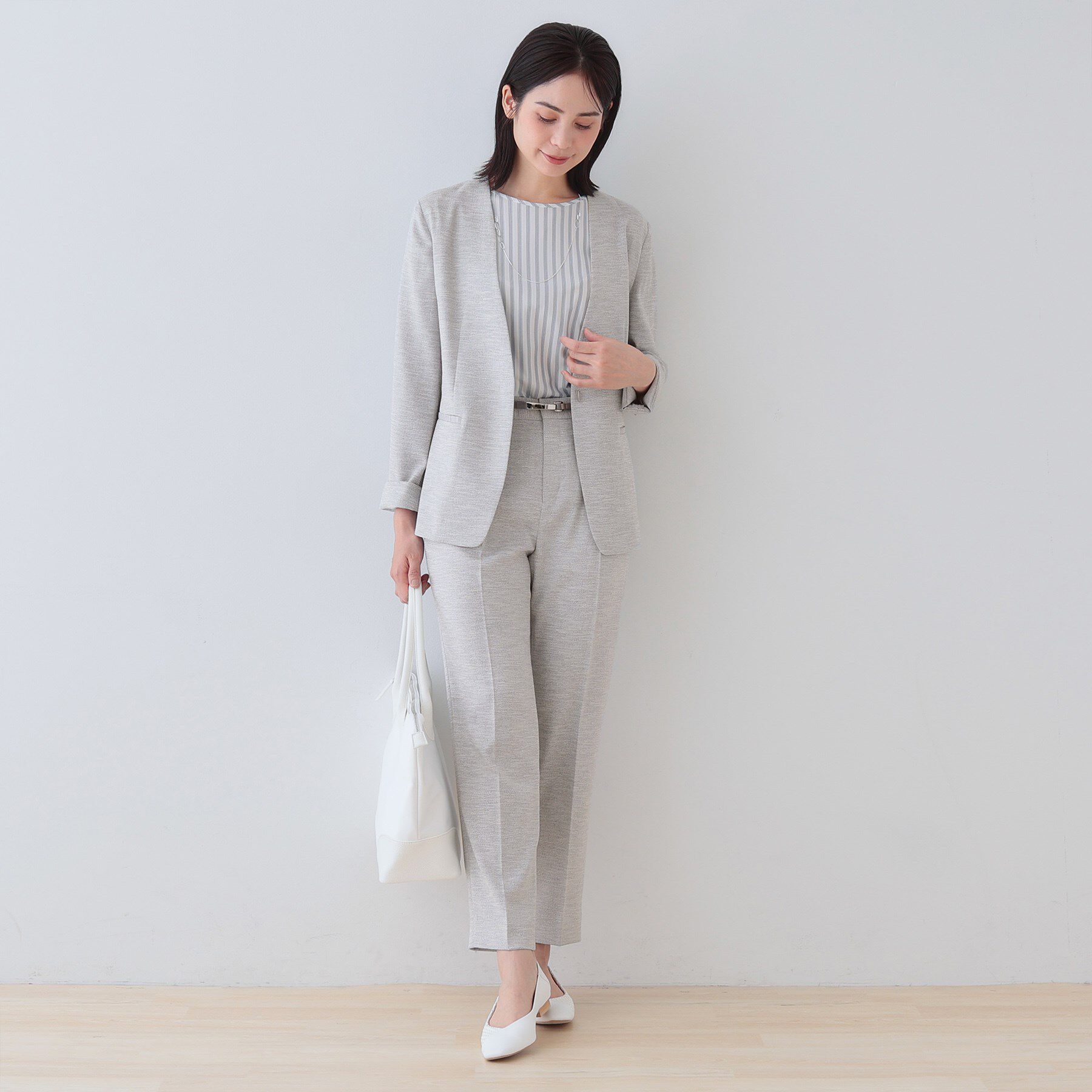 INDIVI「【こなれSETUP】リネンライクノーカラージャケット」|ノーカラージャケット|