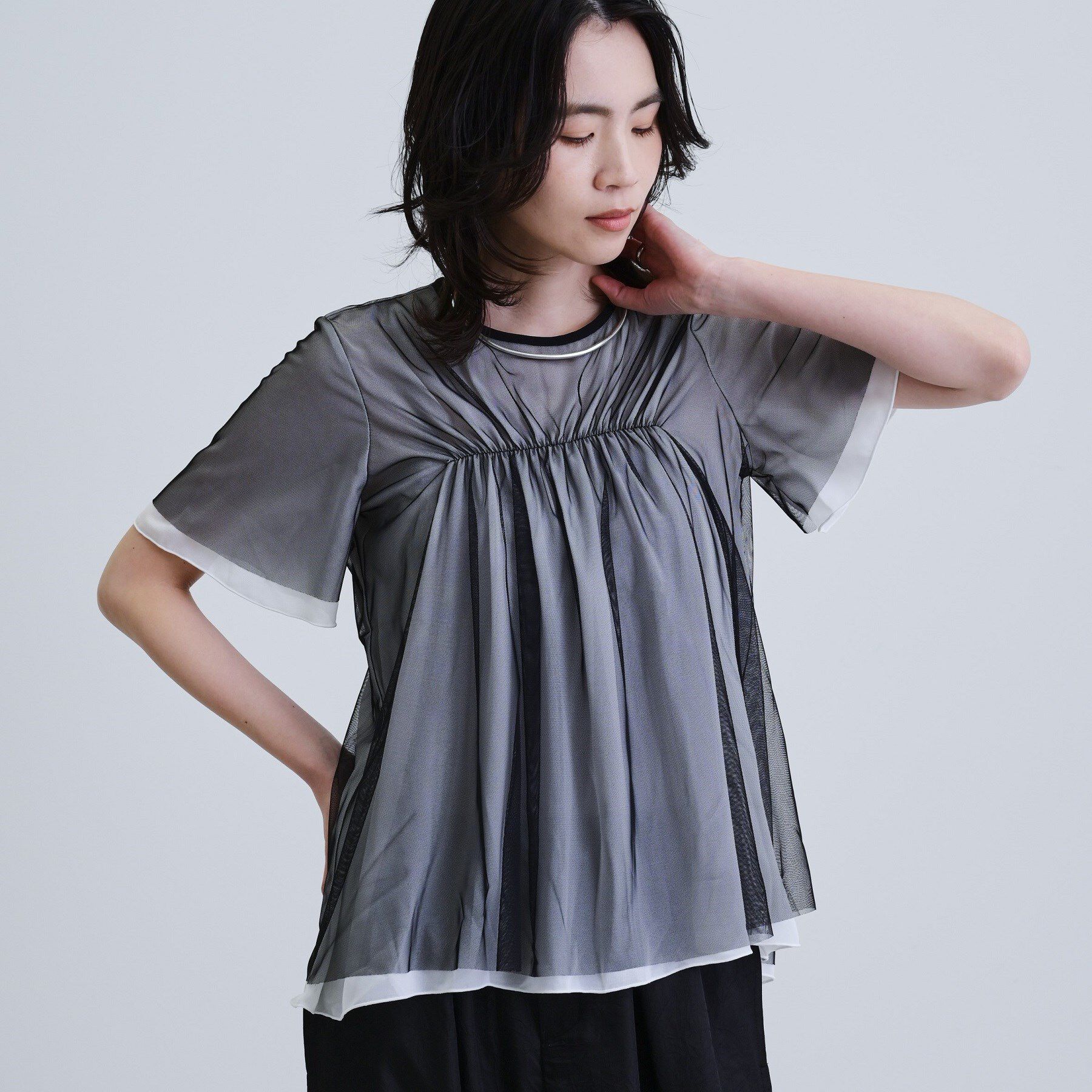 GALLEST「メッシュギャザーTシャツ」|Tシャツ・カットソー|