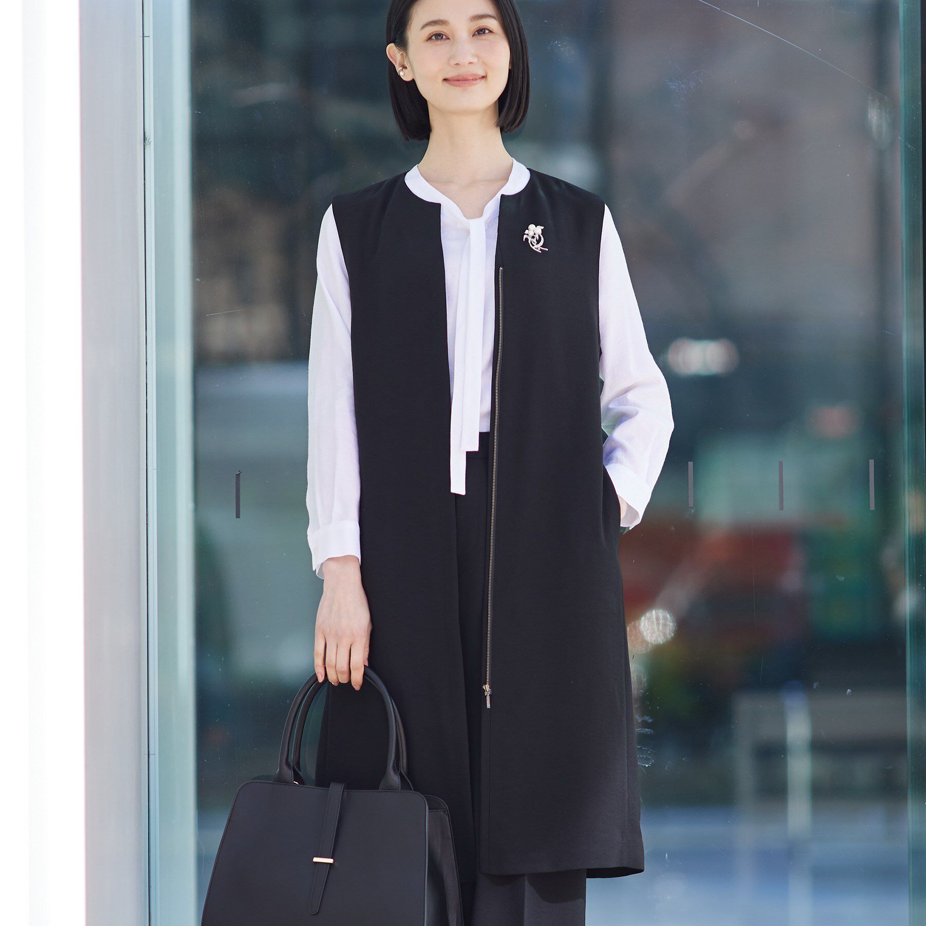 INDIVI「【着る日傘/遮熱/UVケア】ロングジレジャケット」|ベスト・ジレ|ブラック(019)