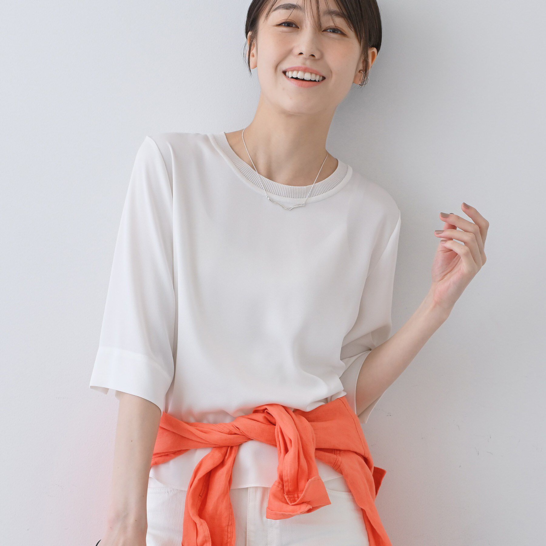 INDIVI「【洗える／5分袖】シルク風素材オフィスブラウス」|シャツ・ブラウス|