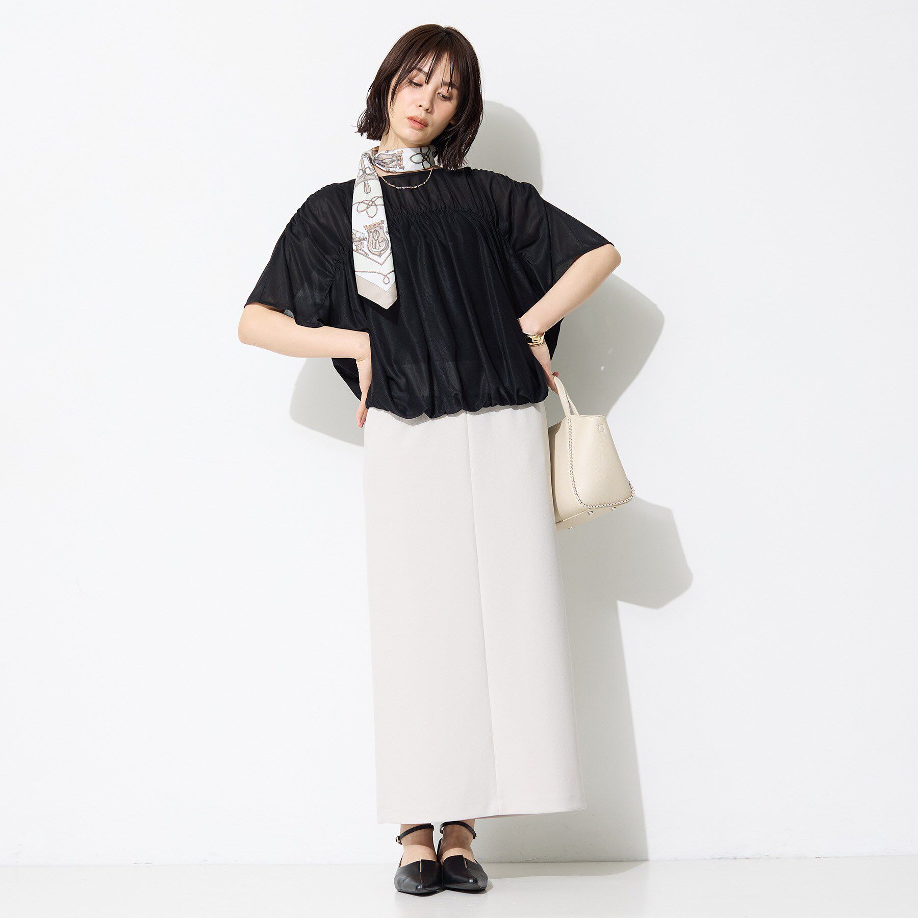 INDIVI「【洗える／体型カバー】シャーリングシアートップス」|Tシャツ・カットソー|