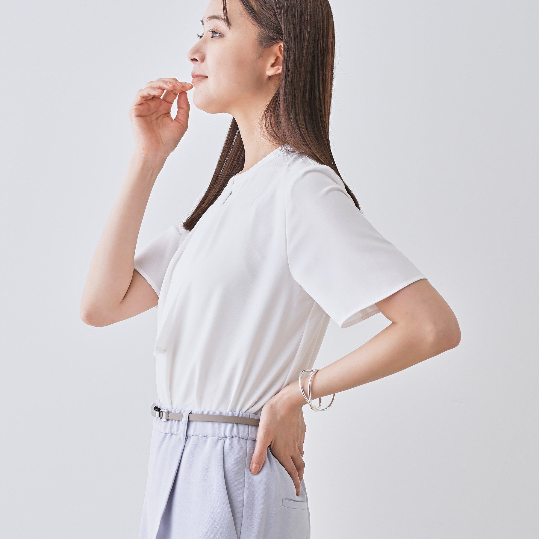 INDIVI「【洗える／UVケア】幾何学柄＆無地ボウタイブラウス」|シャツ・ブラウス|