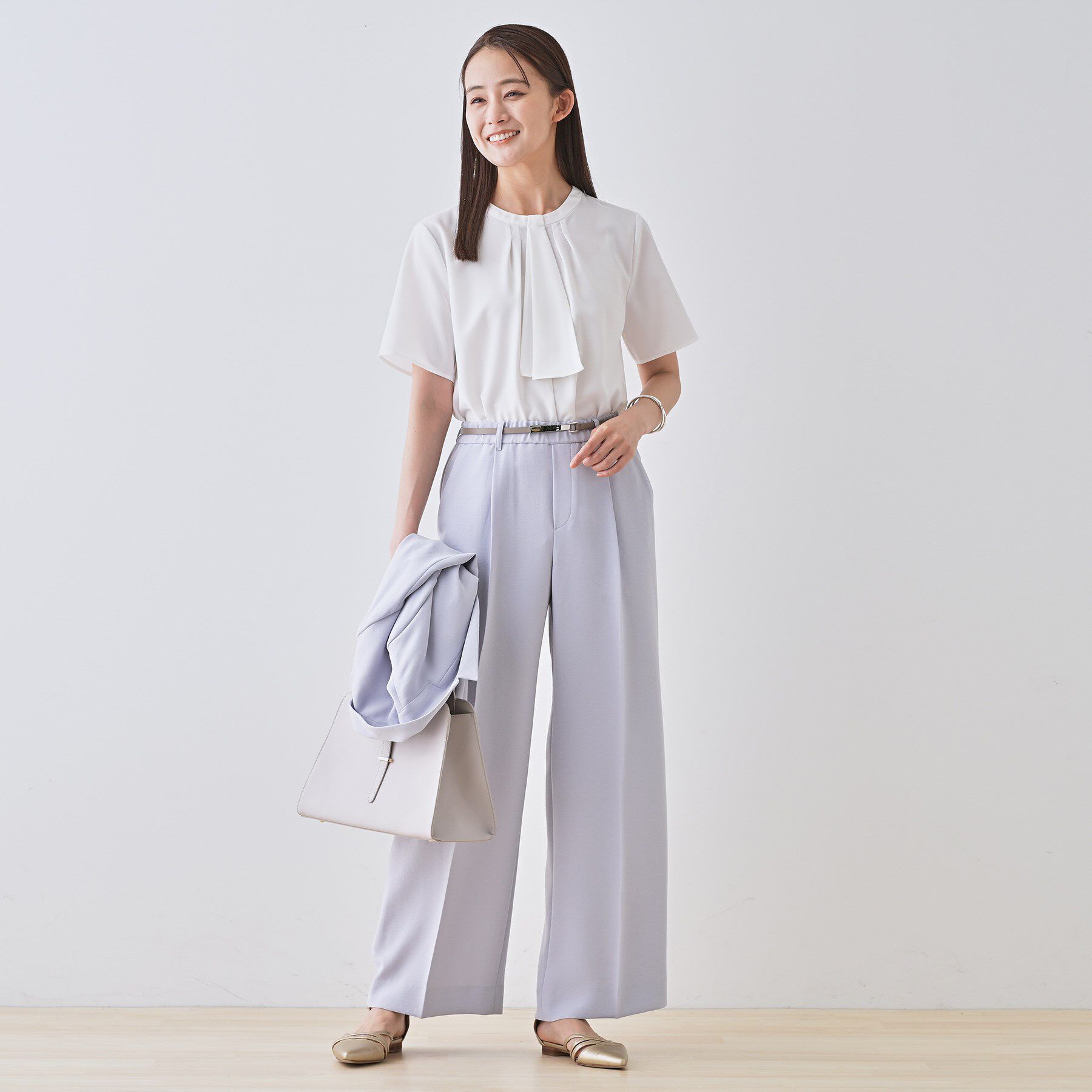 INDIVI「【洗える／UVケア】幾何学柄＆無地ボウタイブラウス」|シャツ・ブラウス|