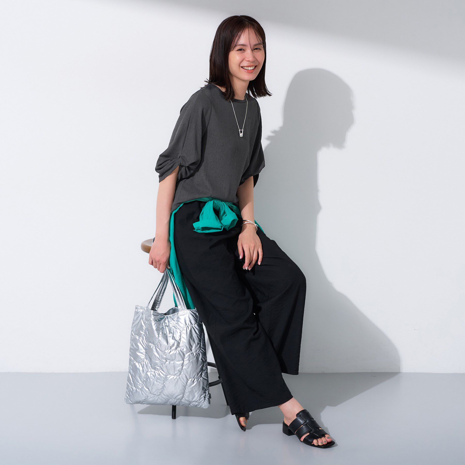 INDIVI「【UVケア／吸汗速乾】凹凸素材ねじり袖トップス」|Tシャツ・カットソー|