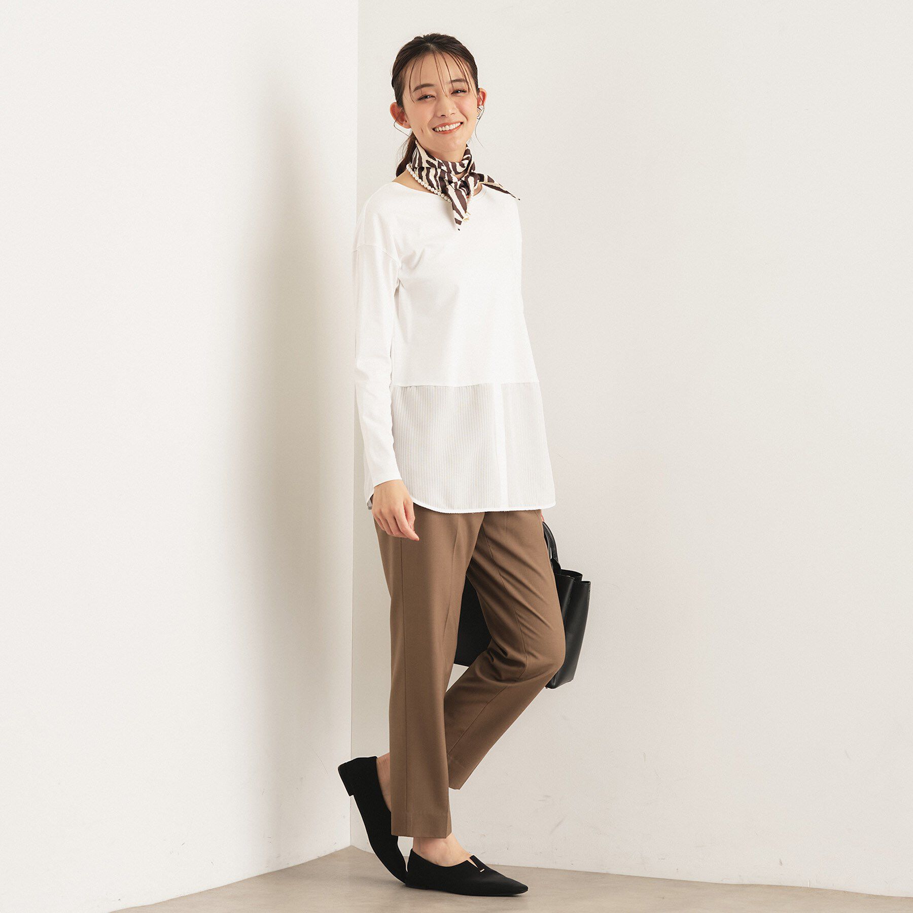 INDIVI「【コットン】シャツ切り替えカットソー」|Tシャツ・カットソー|