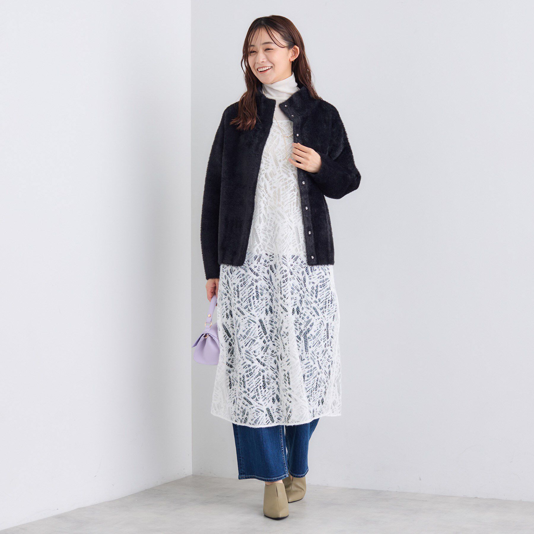 INDIVI「スタンドネック シャギーモールニット」|ニット・セーター|