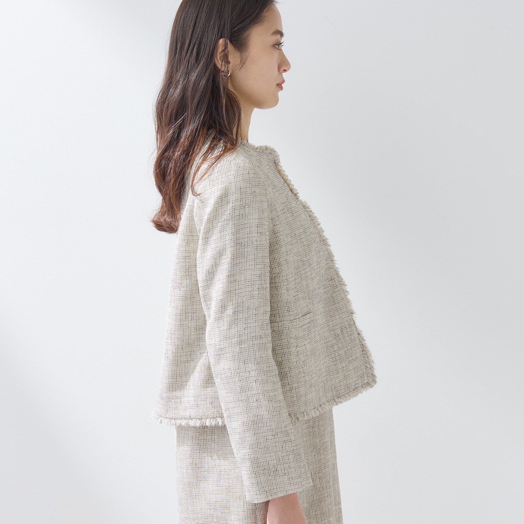 INDIVI「【軽量／SETUP可能】ストレッチツイードジャケット」|ノーカラージャケット|