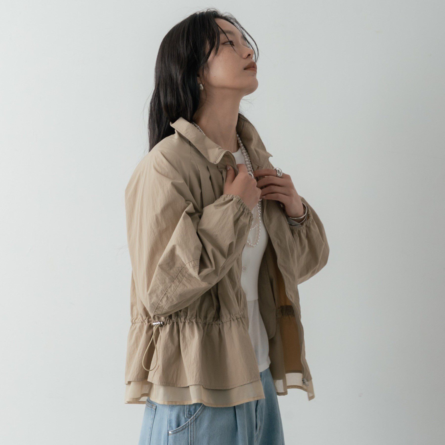 GALLEST「シャーリングペプラムブルゾン」|ブルゾン・スタジャン|