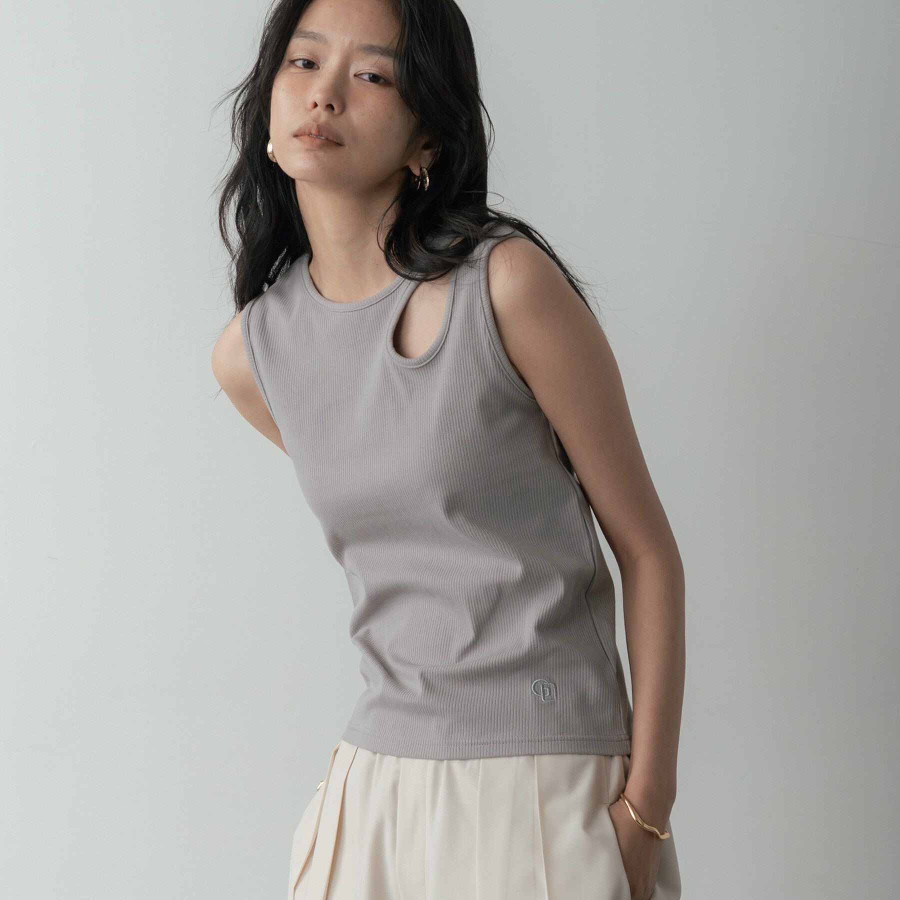 GALLEST「アシメリブタンクトップ」|キャミソール|グレー(012)