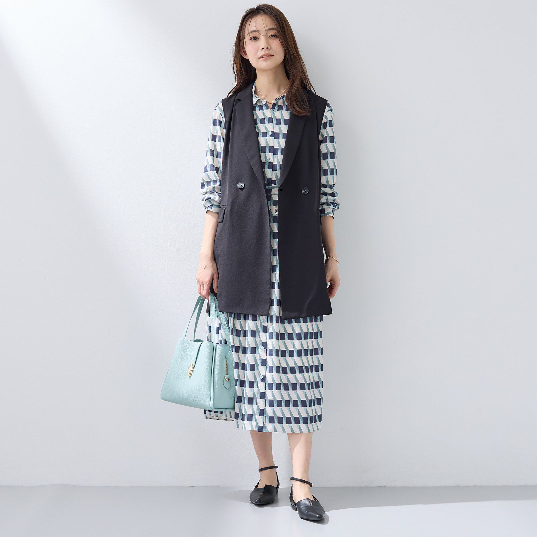 INDIVI「【洗える／2WAY】ベルト付き ジオメトリック柄 シャツワンピース」|ワンピース|