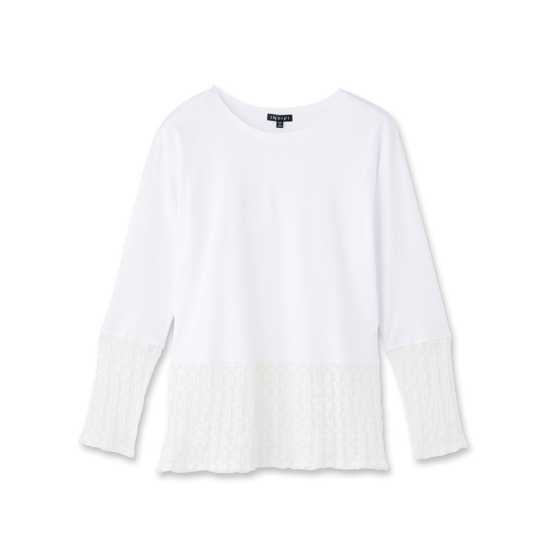 INDIVI「【洗える／レイヤードにおすすめ】シャーリングレース ロングTシャツ」|Tシャツ・カットソー|