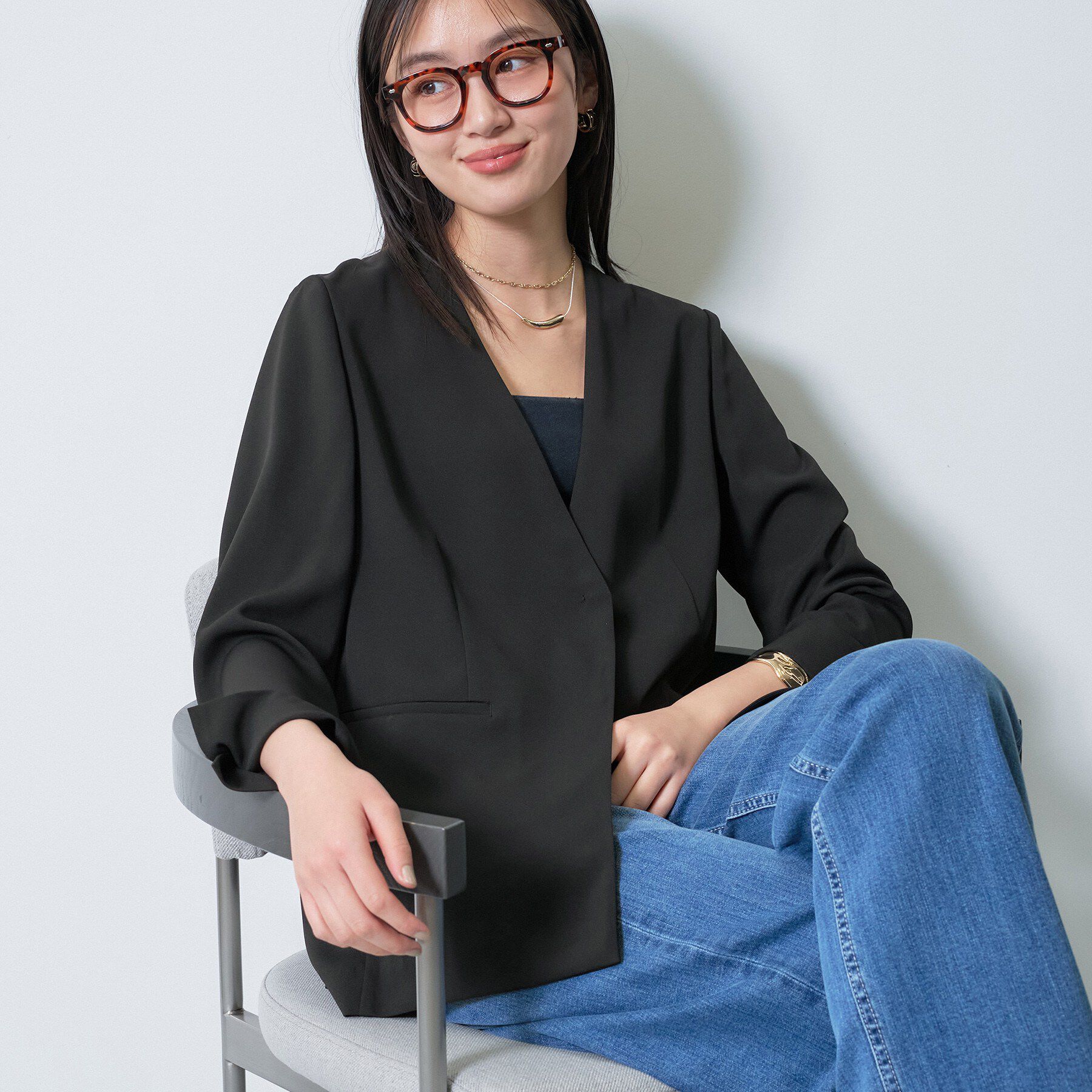 INDIVI「【さらに軽く軽快！／着る日傘】ノーカラージャケット」|ノーカラージャケット|