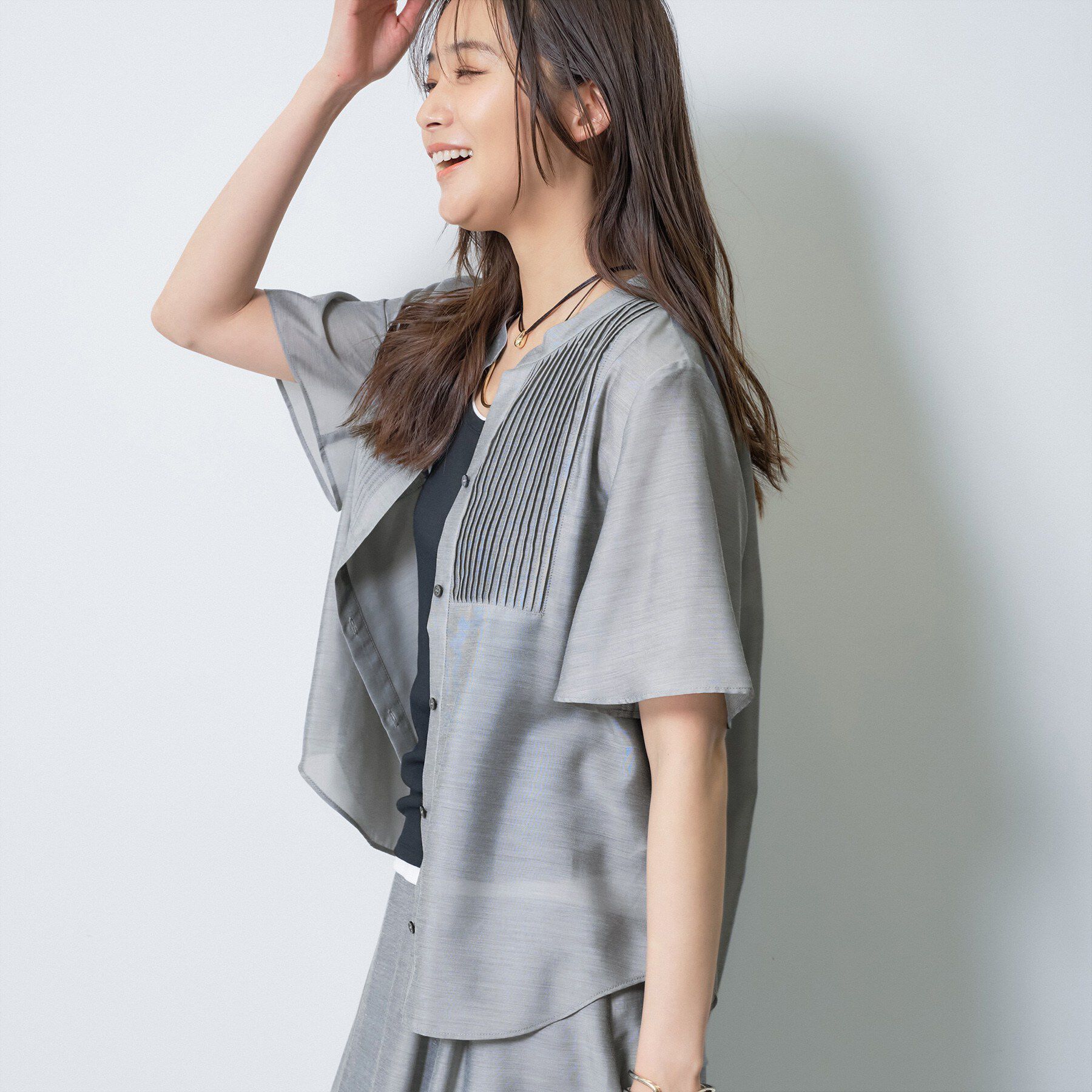 INDIVI「【洗える】シアーシャンブレーピンタックブラウス」|シャツ・ブラウス|