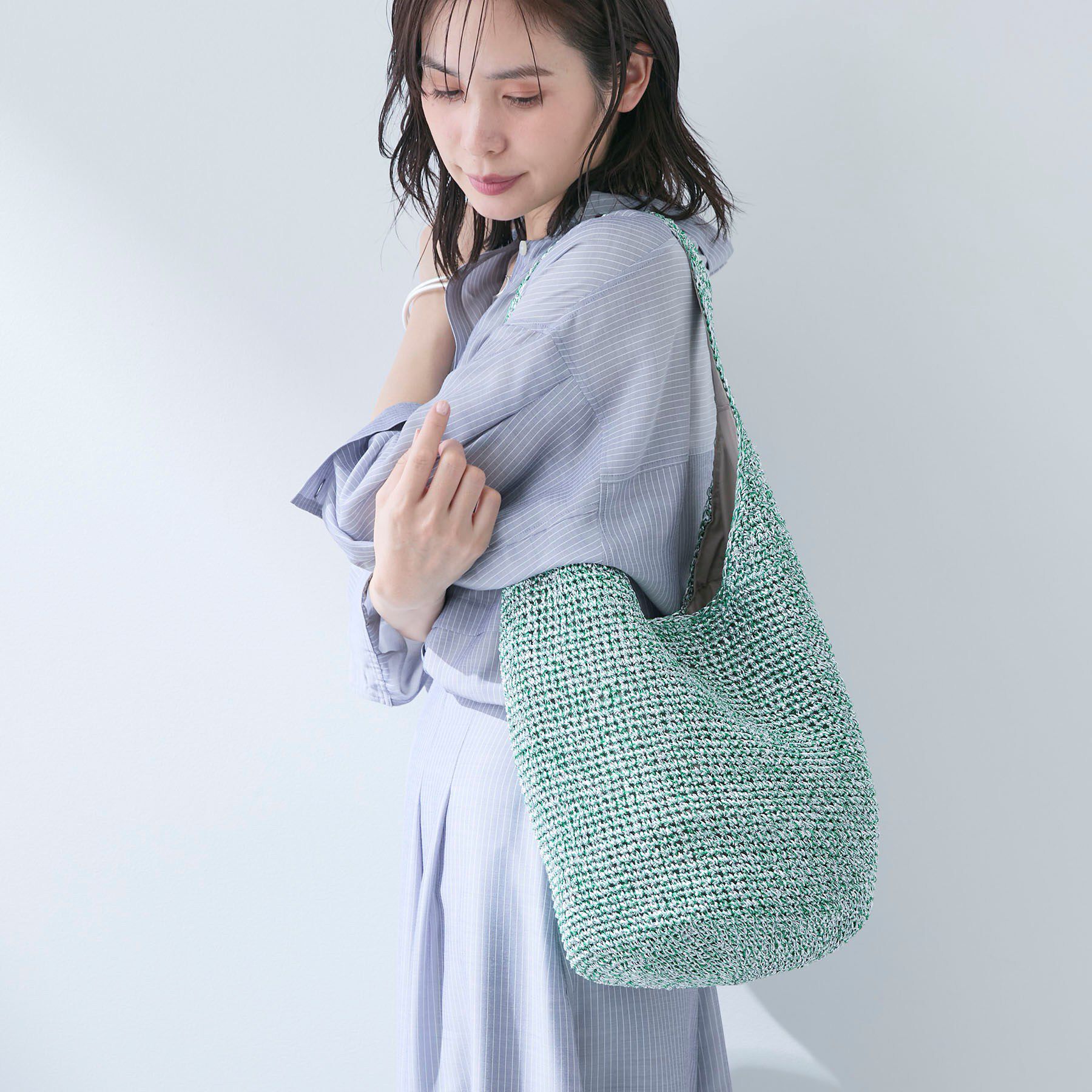 INDIVI「【大人カジュアル】メタリックかぎ編みボトルバッグ」|トートバッグ|グリーン(522)