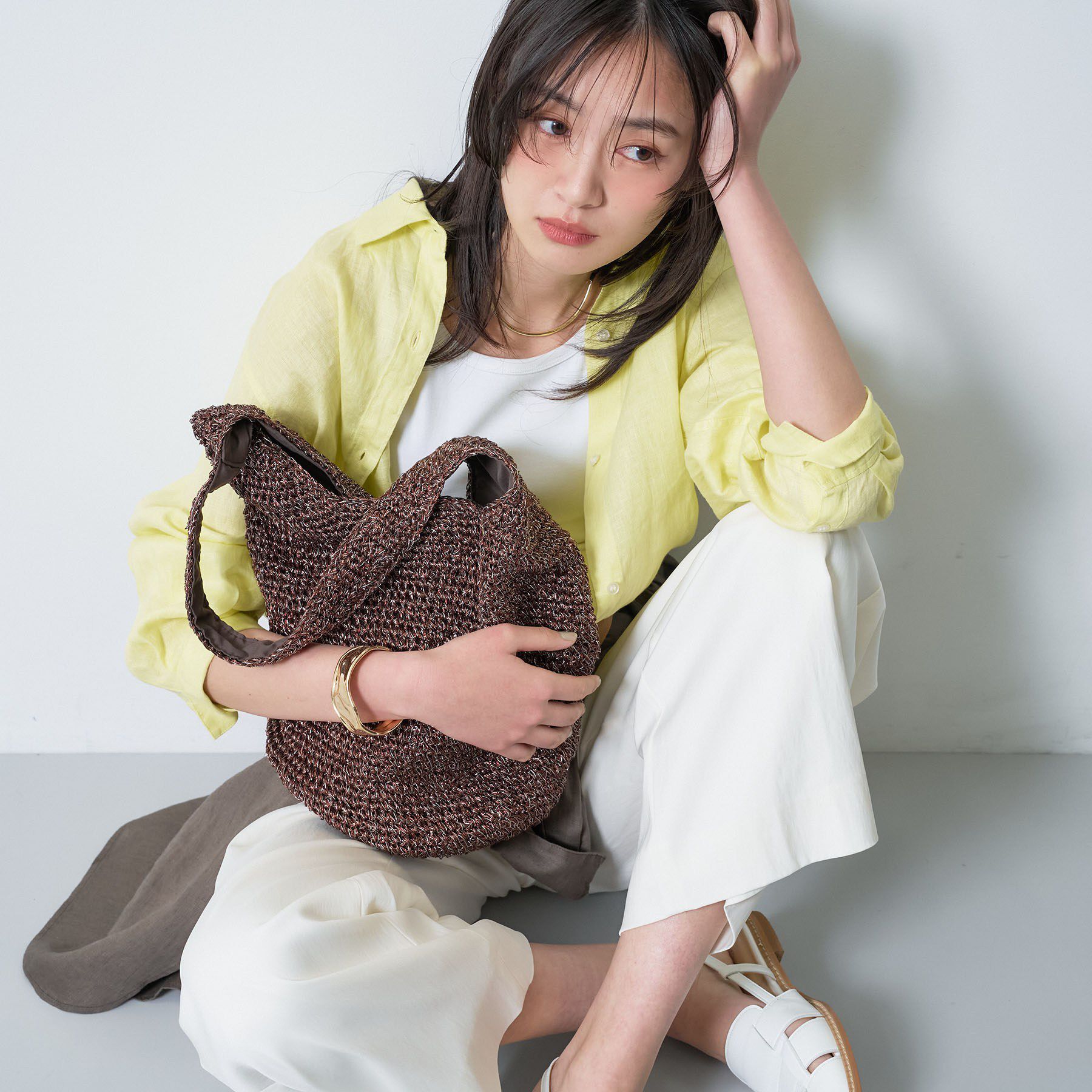 INDIVI「【大人カジュアル】メタリックかぎ編みボトルバッグ」|トートバッグ|ブラウン(543)