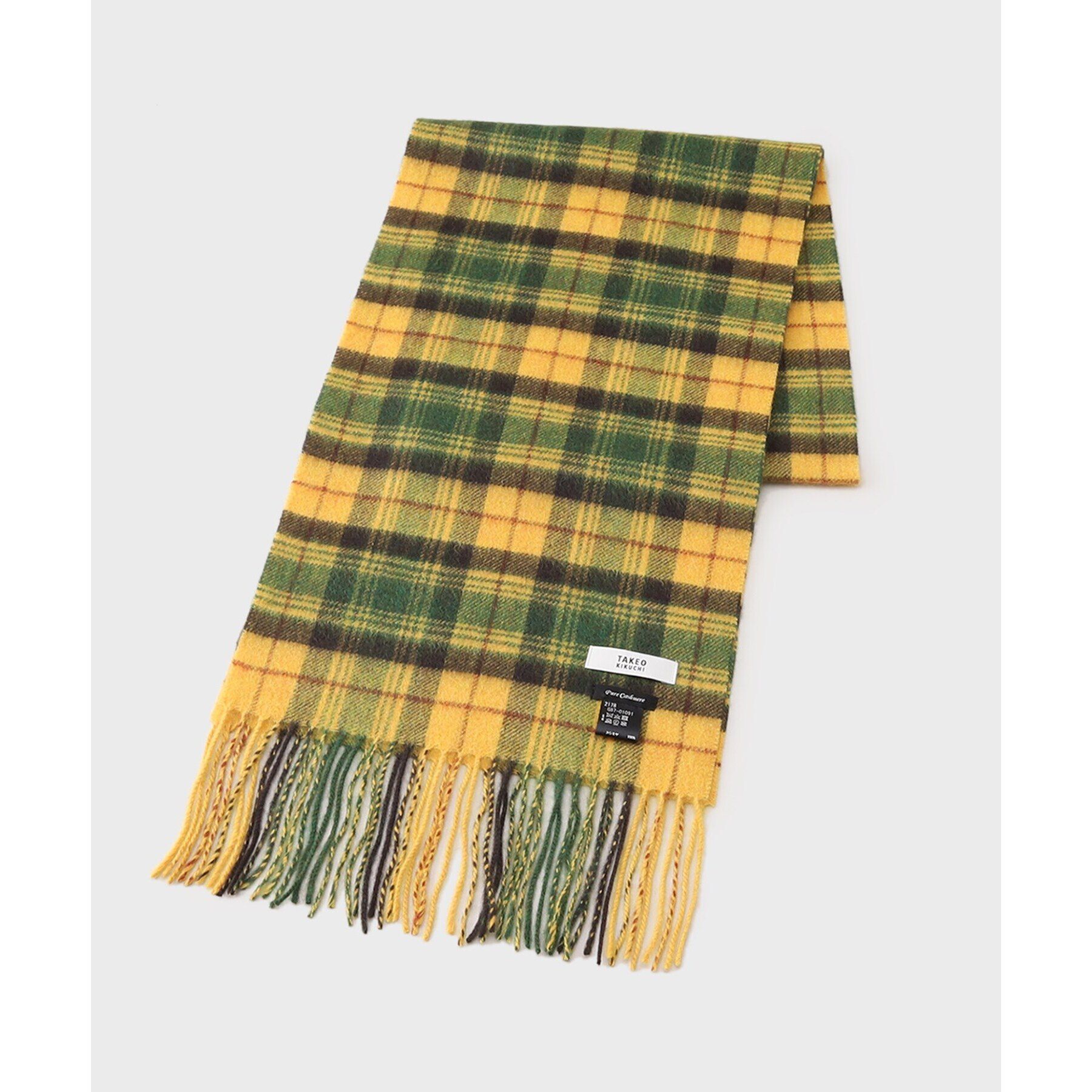 TAKEO KIKUCHI「【カシミヤ100%】チェック カシミヤマフラー」|ストール|イエロー(232)