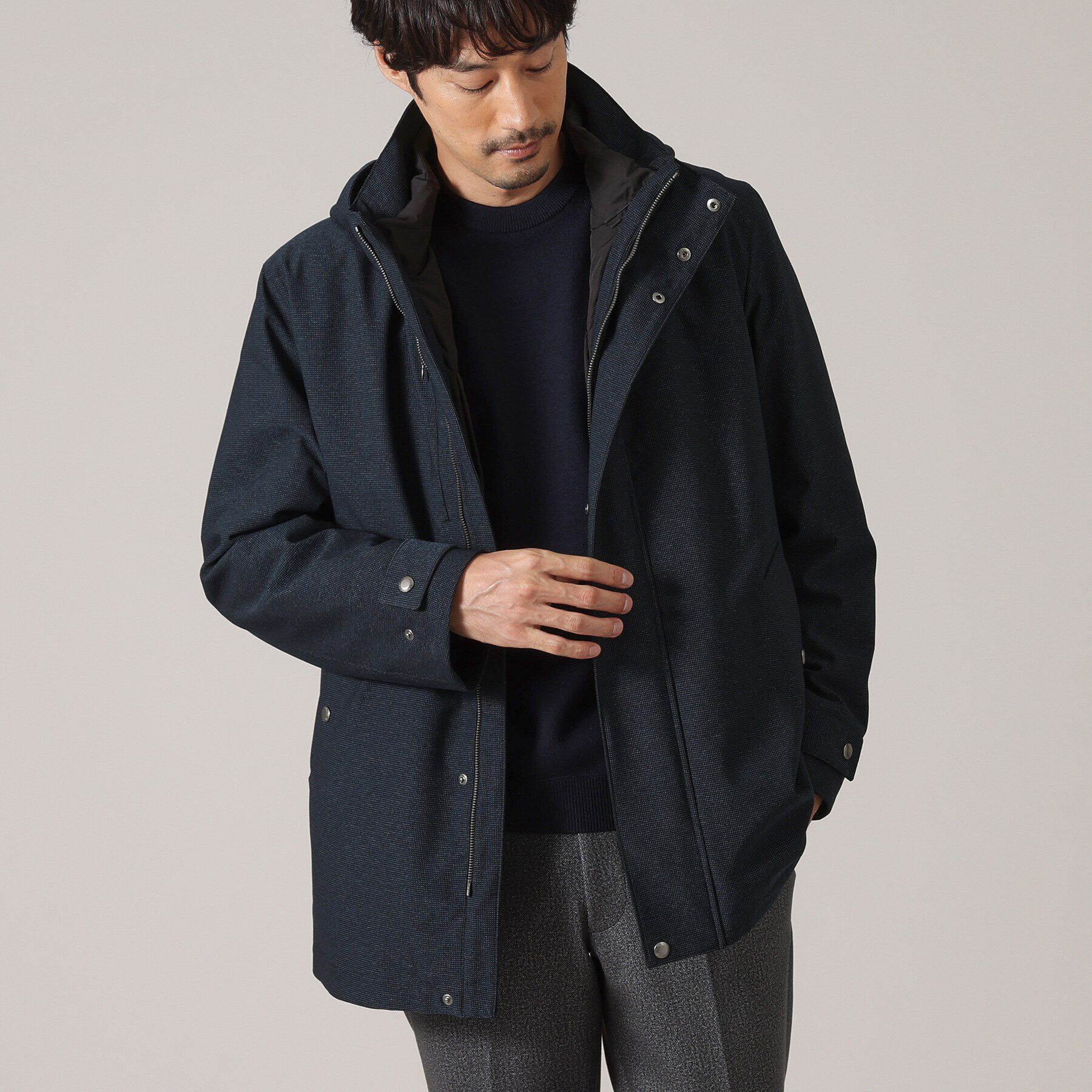 TAKEO KIKUCHI「【3WAY】ドビー ダウンライナー付 ブルゾン」|ブルゾン・スタジャン|ブルー(093)