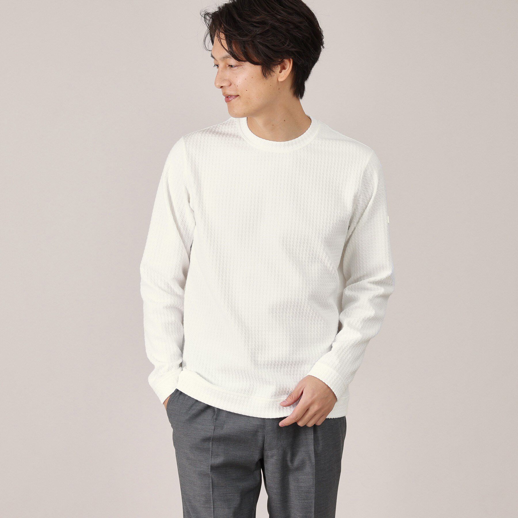 TAKEO KIKUCHI「【Made in JAPAN】千鳥柄 ストレッチ プルオーバー」|Tシャツ・カットソー|ホワイト(001)