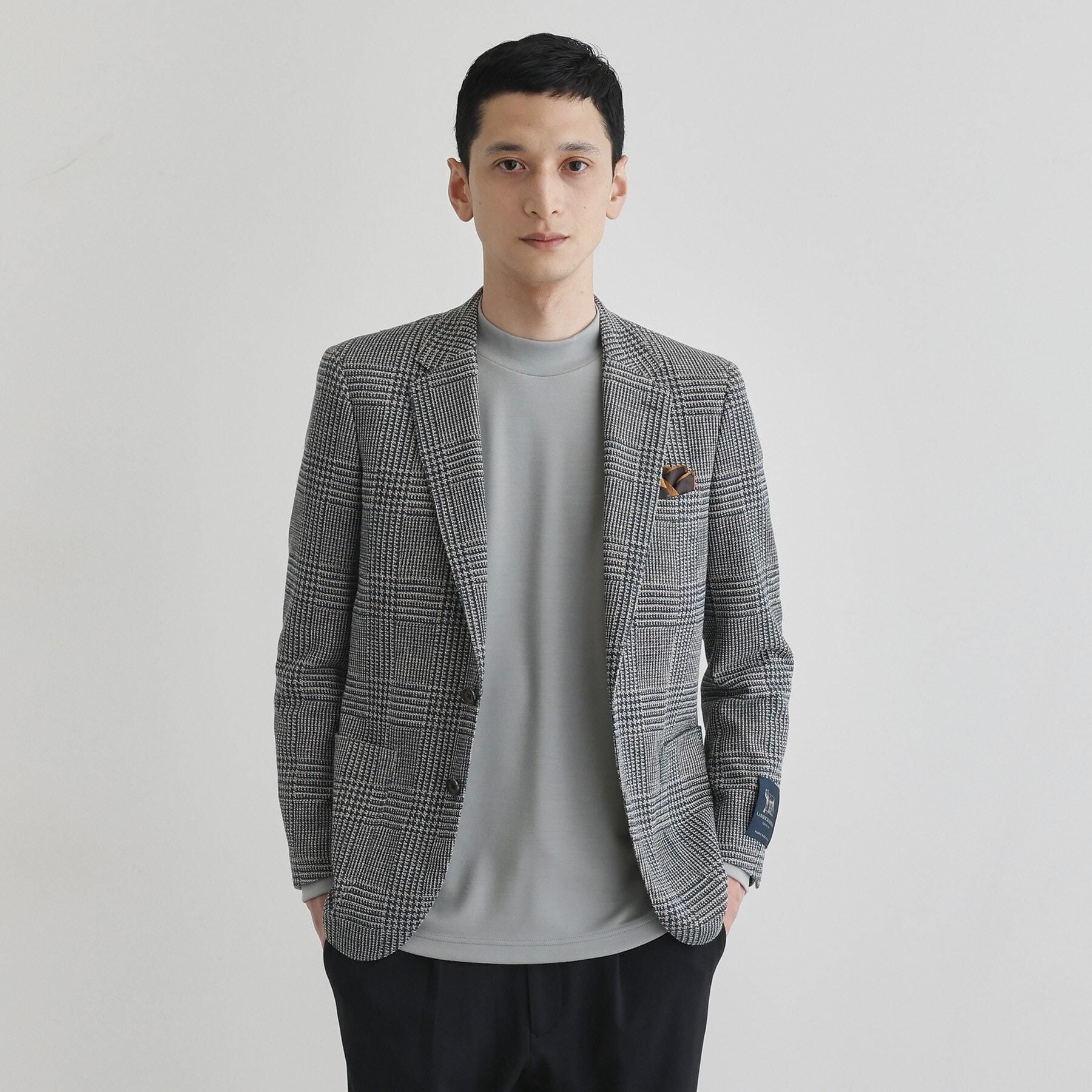 TAKEO KIKUCHI「グレンチェックプリント ジャージ ジャケット」|テーラードジャケット|ブルー(293)