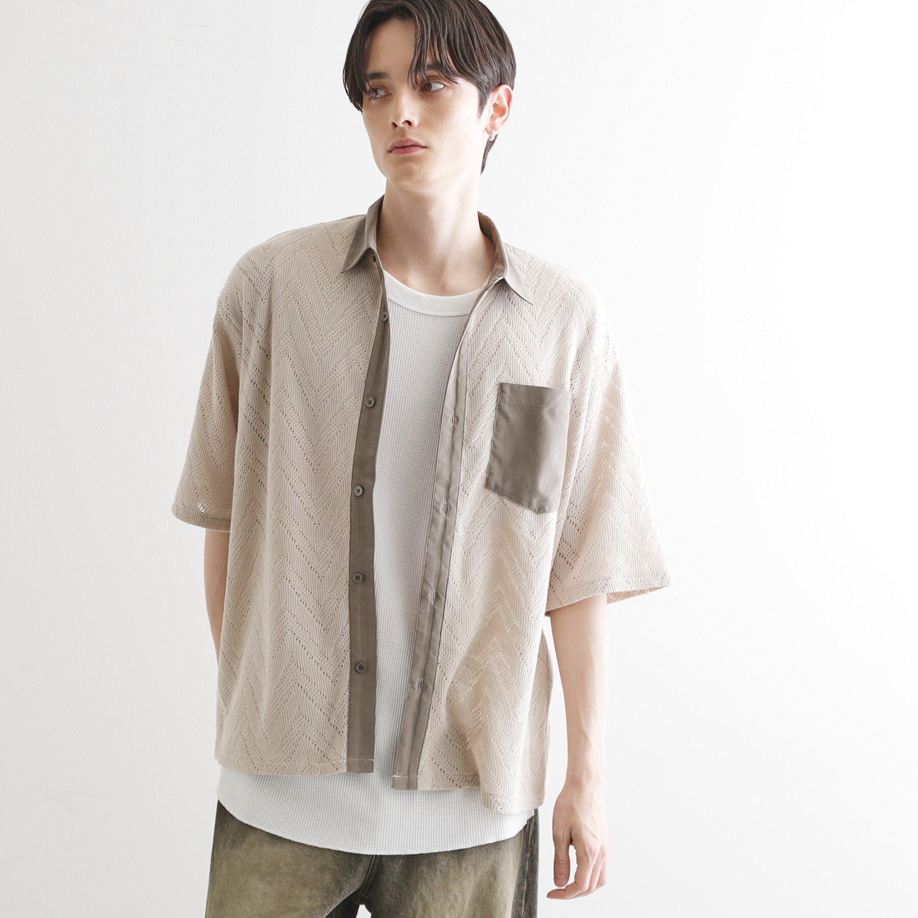 tk.TAKEO KIKUCHI「ダブルレース5分袖シャツ」|シャツ・ブラウス|オフホワイト(003