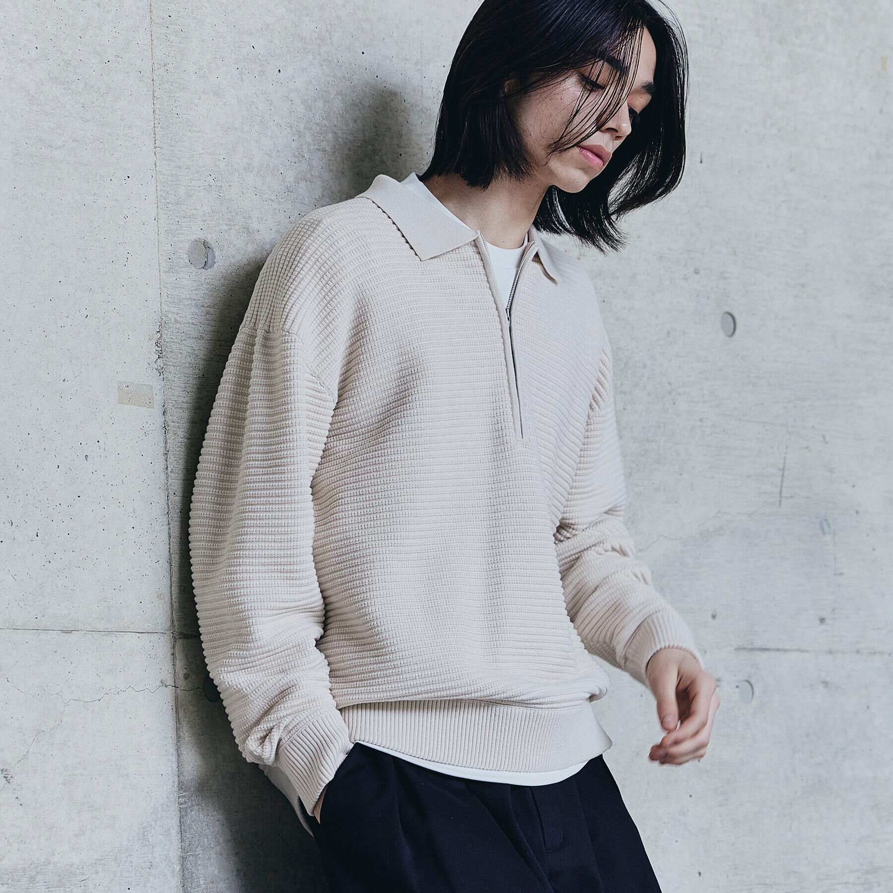 tk.TAKEO KIKUCHI「ハーフジップニットポロシャツ」|ニット・セーター|オフホワイト(003