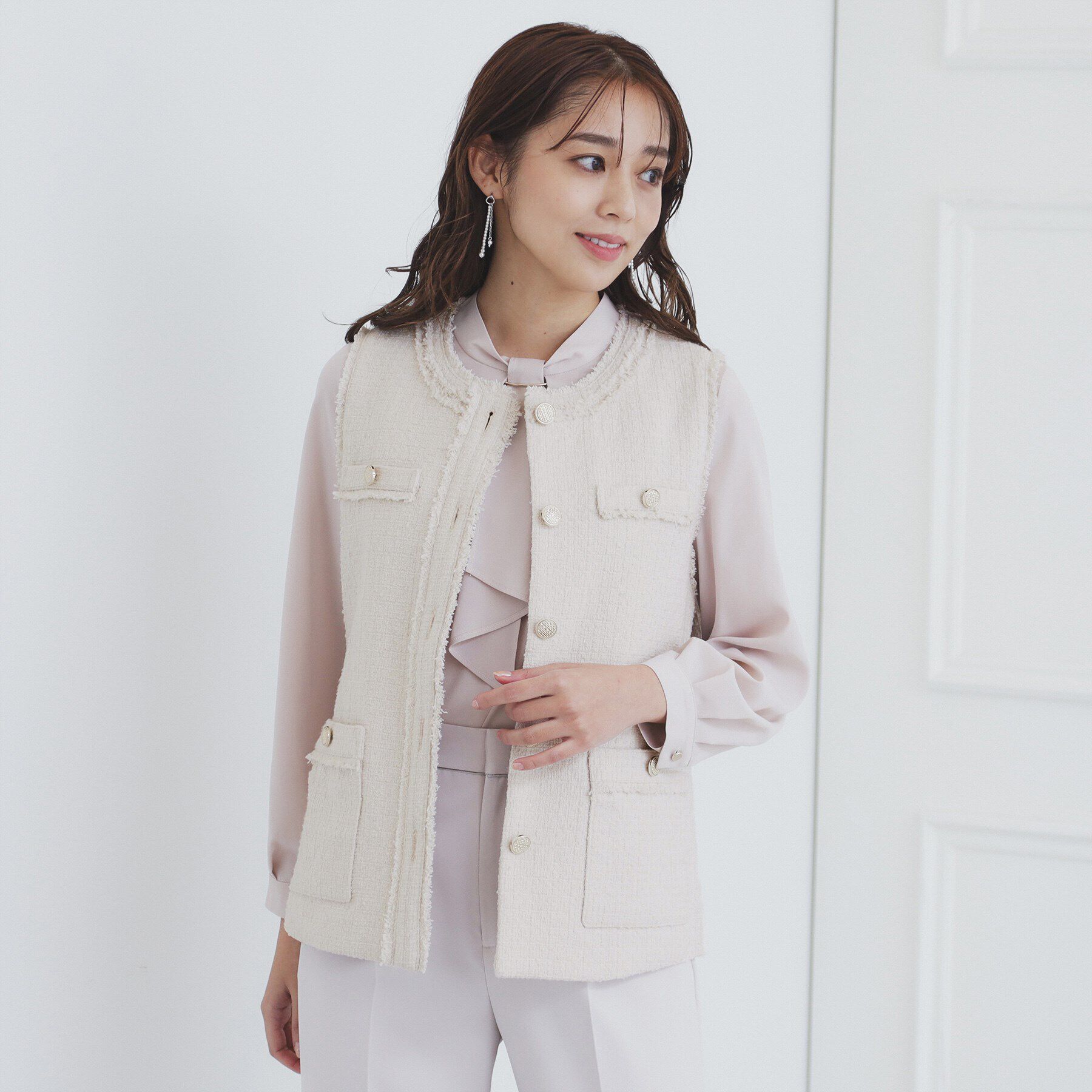 index「《美人百花掲載》ポケット付きツイードジレ/通勤・セレモニー対応【洗える】」|ベスト・ジレ|