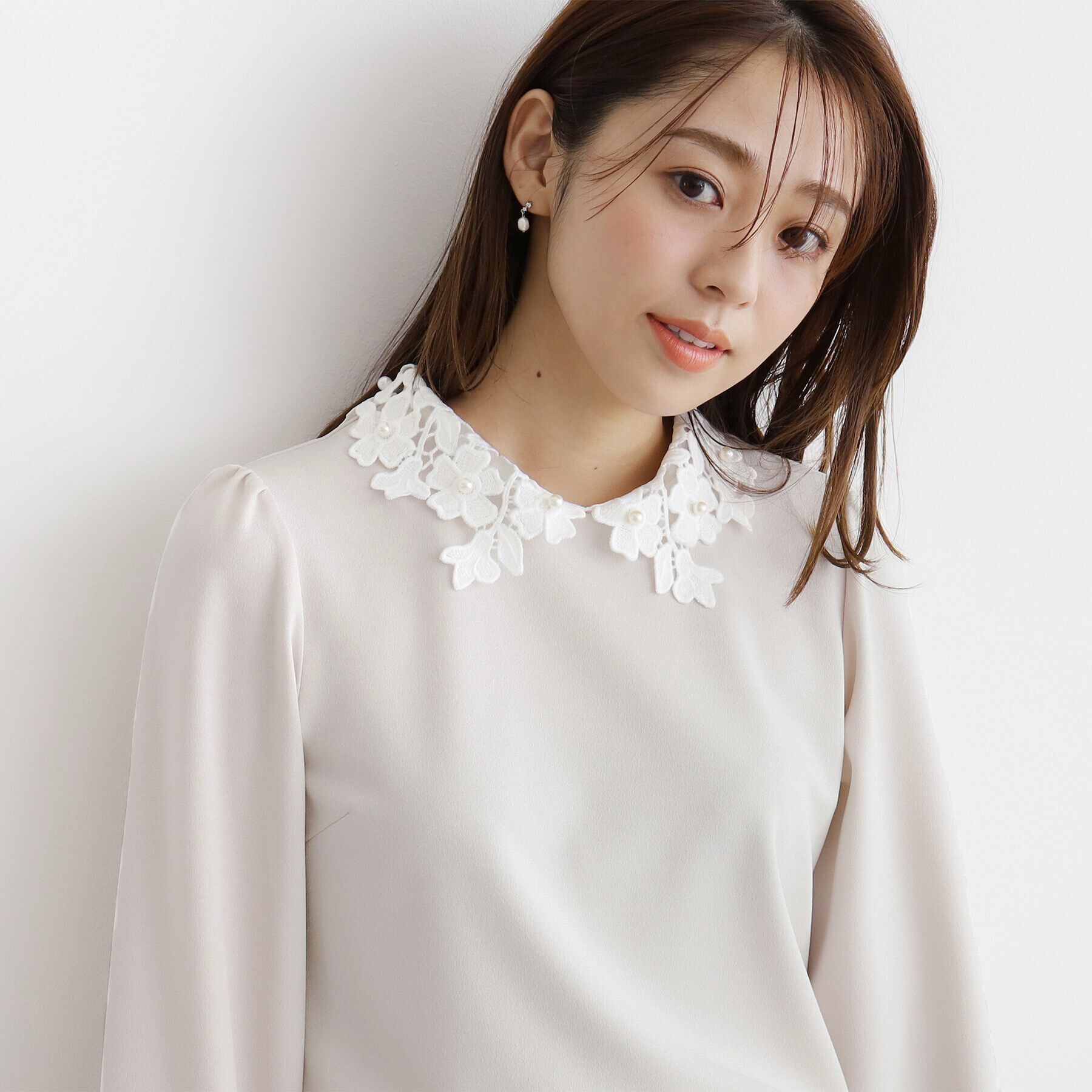 index「衿取り外し２WAY フラワーカラートップス【洗濯機洗い可/ストレッチ】」|シャツ・ブラウス|