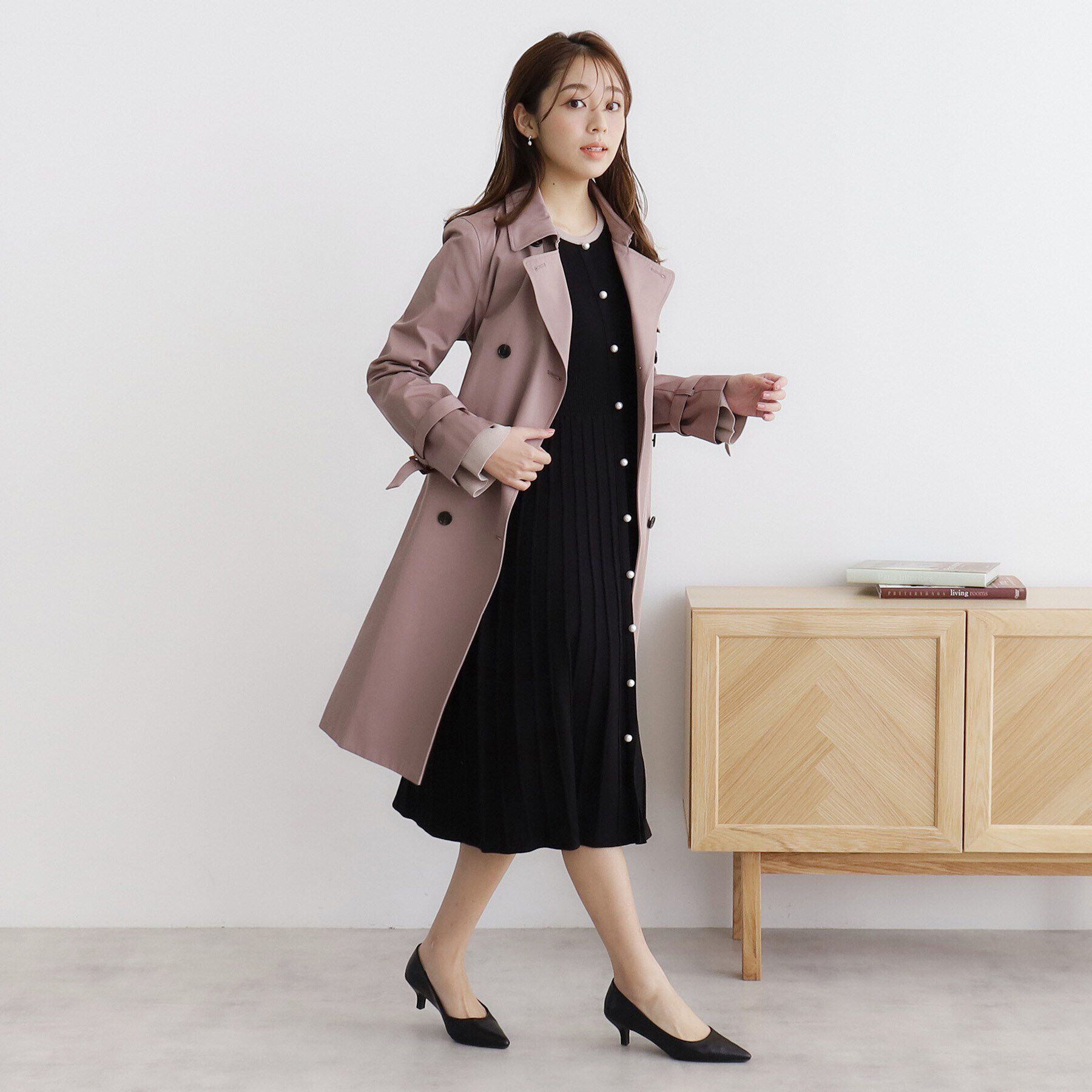 index「《美人百花掲載》パール調デザインバイカラーニットワンピース【洗濯機洗い可】」|ワンピース|