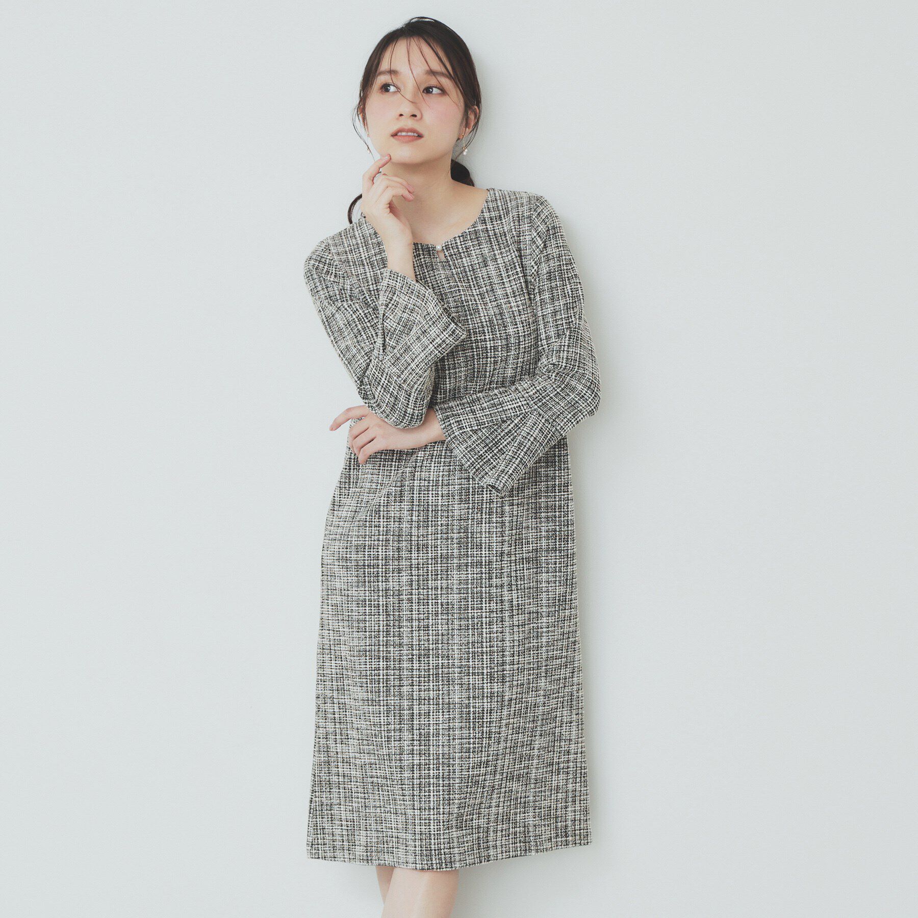 index「ストレッチラメツイードワンピース【洗濯機洗い可】」|ワンピース|オレンジ(465)