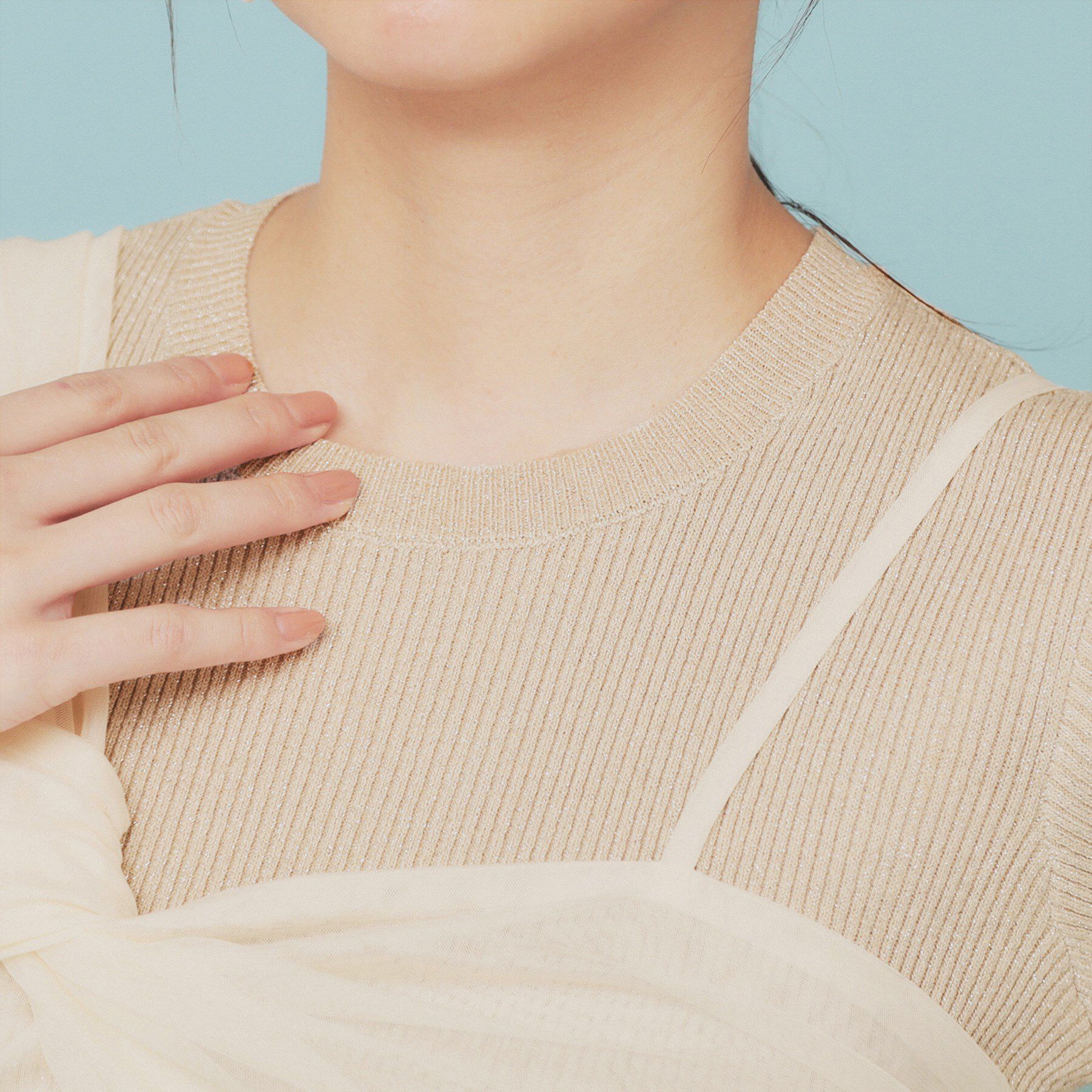 index「《ツインセット》アシメチュールキャミ&times;ラメリブニット【洗濯機洗い可】」|ニット・セーター|